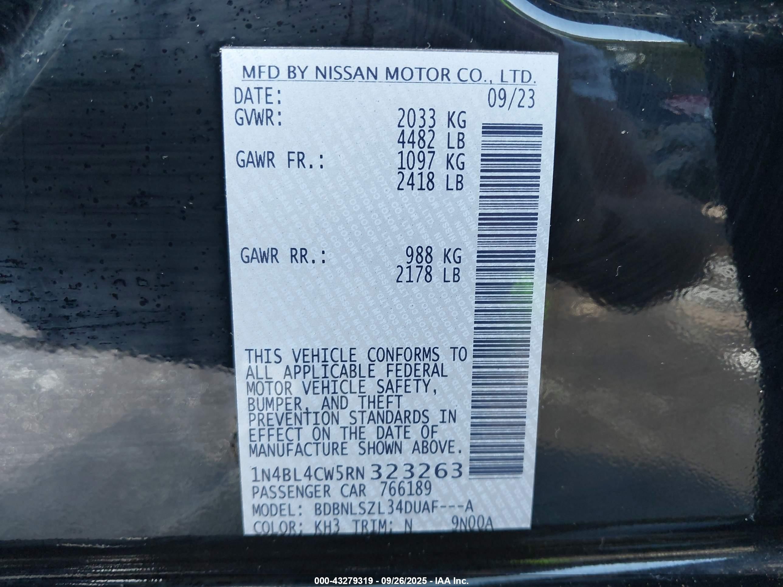 2024 Nissan Altima Sr Intelligent Awd Черный vin: 1N4BL4CW5RN323263