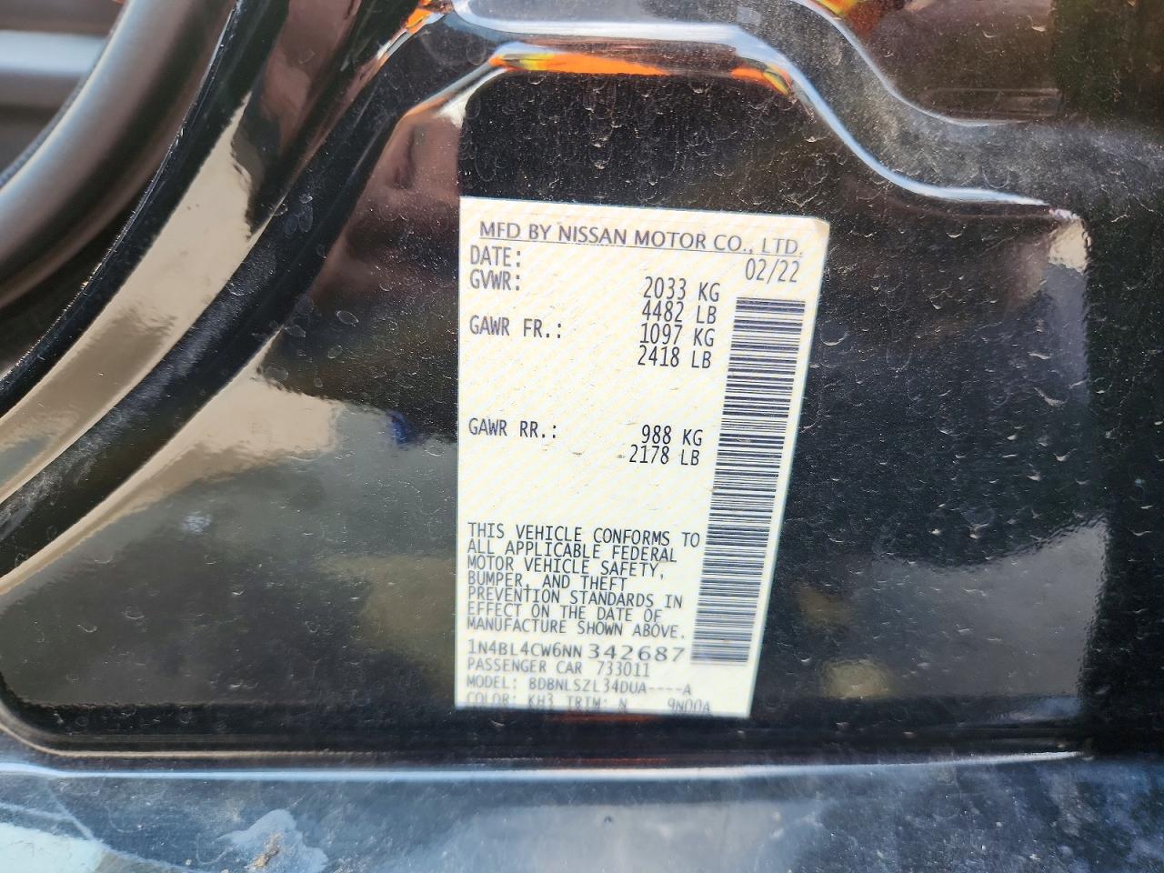 2022 Nissan Altima Sr Black vin: 1N4BL4CW6NN342687