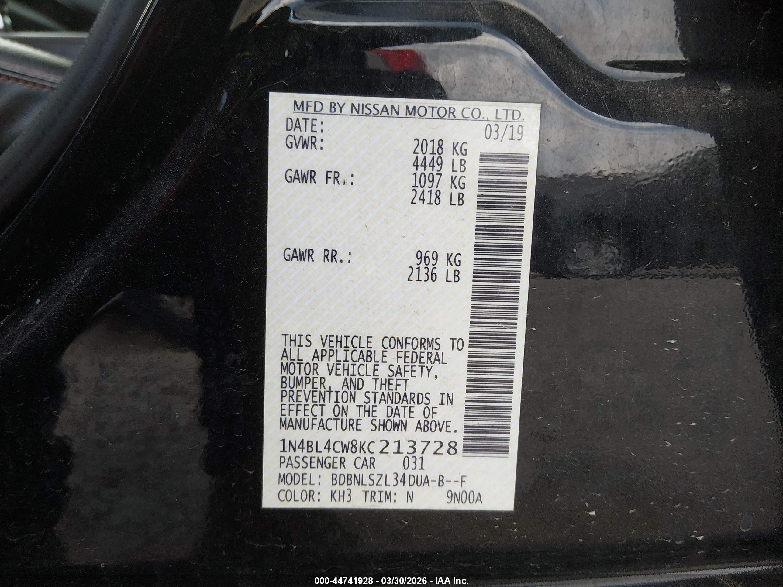 2019 Nissan Altima 2.5 Sr Черный vin: 1N4BL4CW8KC213728