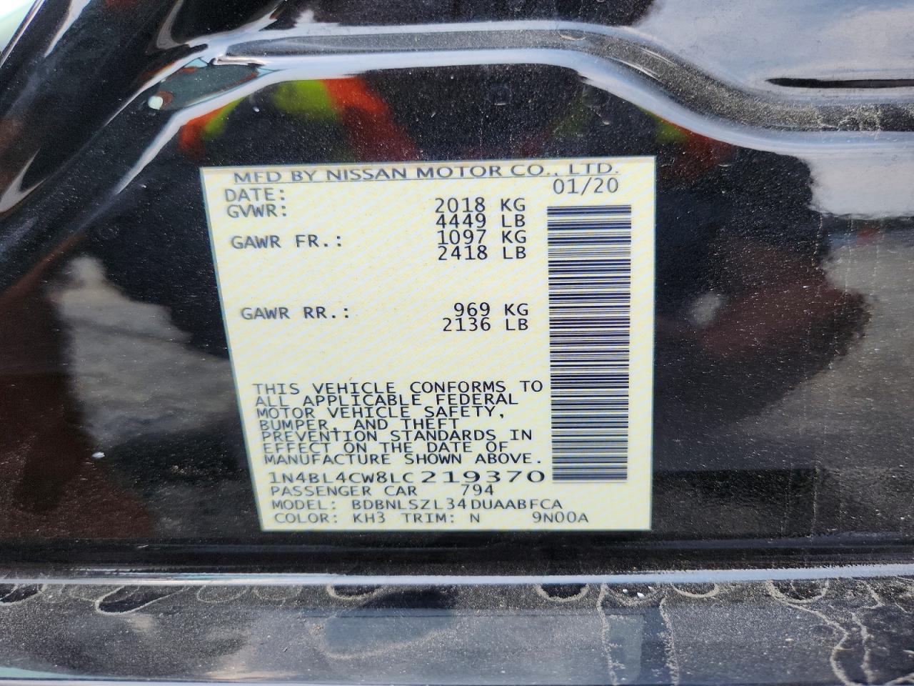 2020 Nissan Altima Sr Black vin: 1N4BL4CW8LC219370