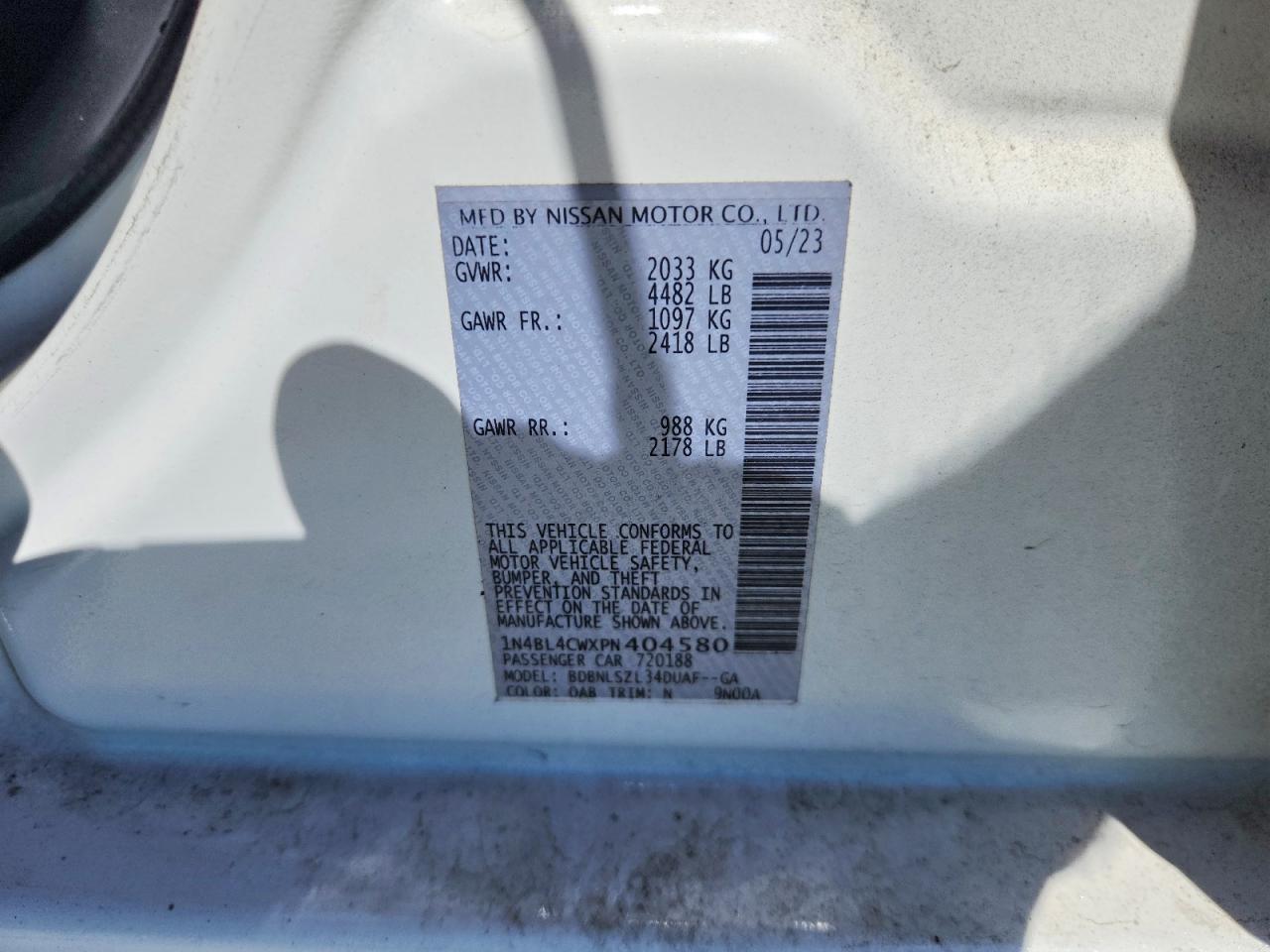 2023 Nissan Altima Sr White vin: 1N4BL4CWXPN404580