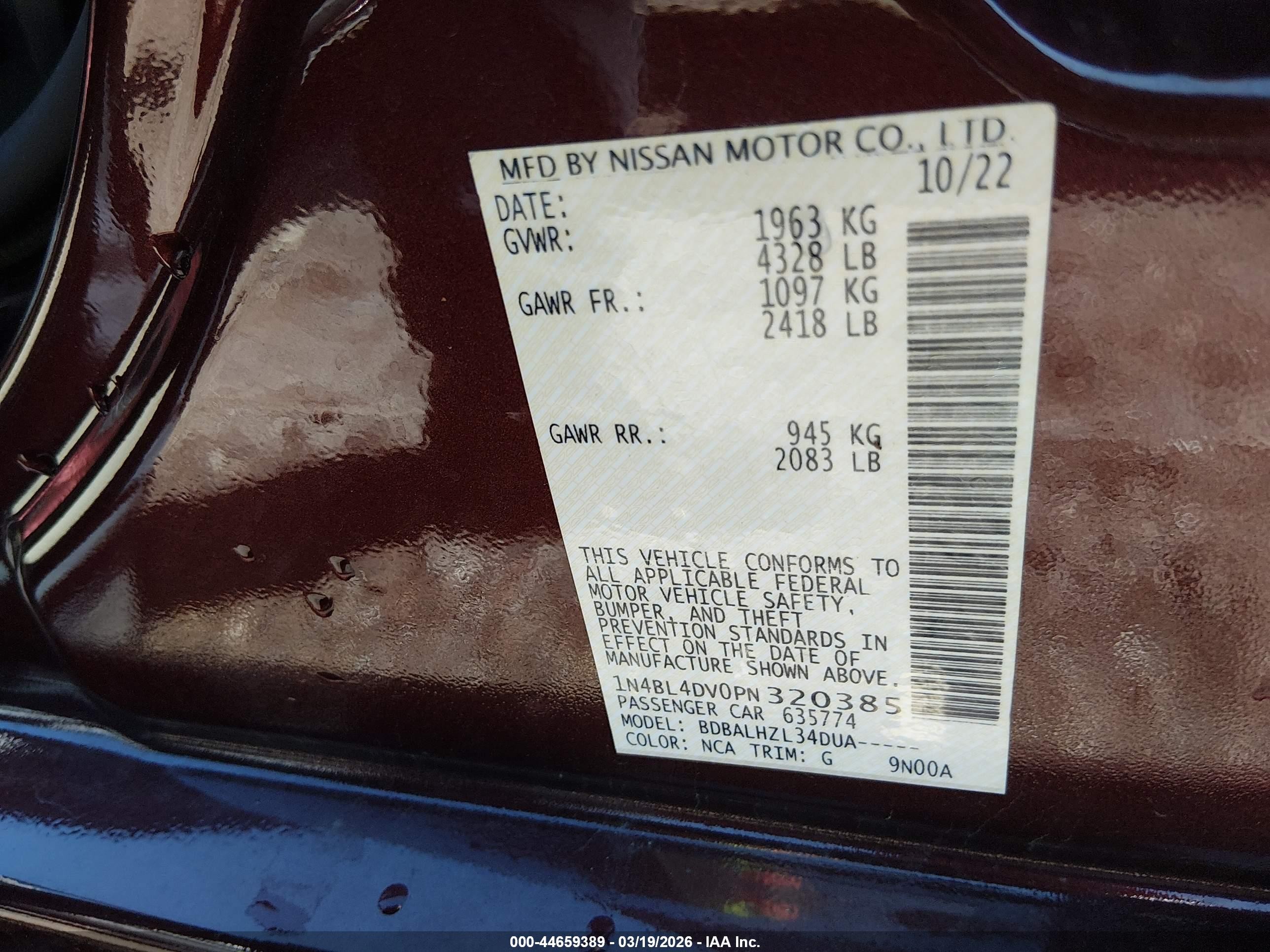 2023 Nissan Altima Sv Fwd Red vin: 1N4BL4DV0PN320385