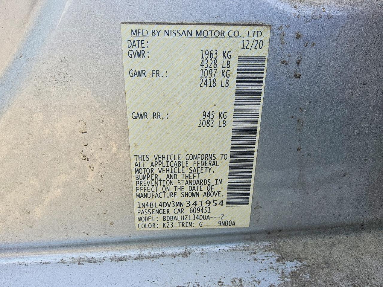 2021 Nissan Altima Sv Серебряный vin: 1N4BL4DV3MN341954