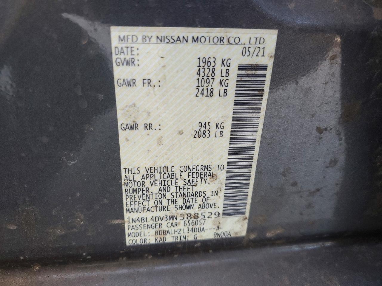 2021 Nissan Altima Sv Silver vin: 1N4BL4DV3MN388529
