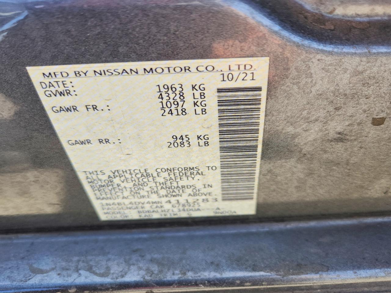 2021 Nissan Altima Sv Gray vin: 1N4BL4DV4MN411283