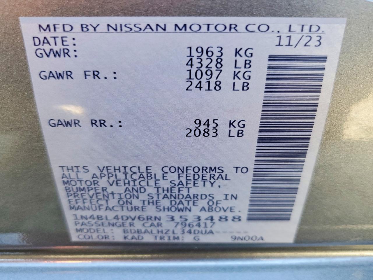 2024 Nissan Altima Sv Gray vin: 1N4BL4DV6RN353488