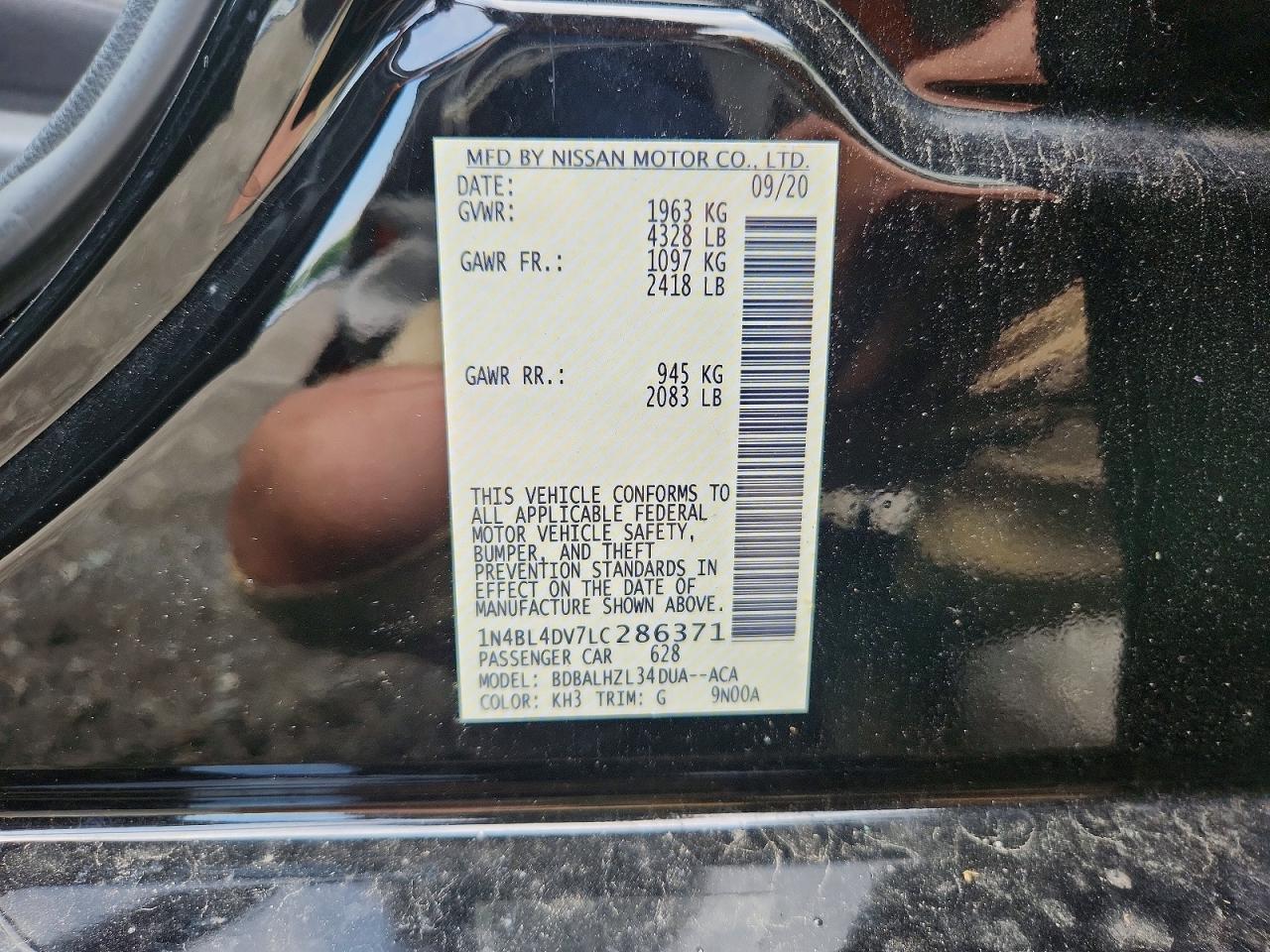 2020 Nissan Altima Sv Black vin: 1N4BL4DV7LC286371