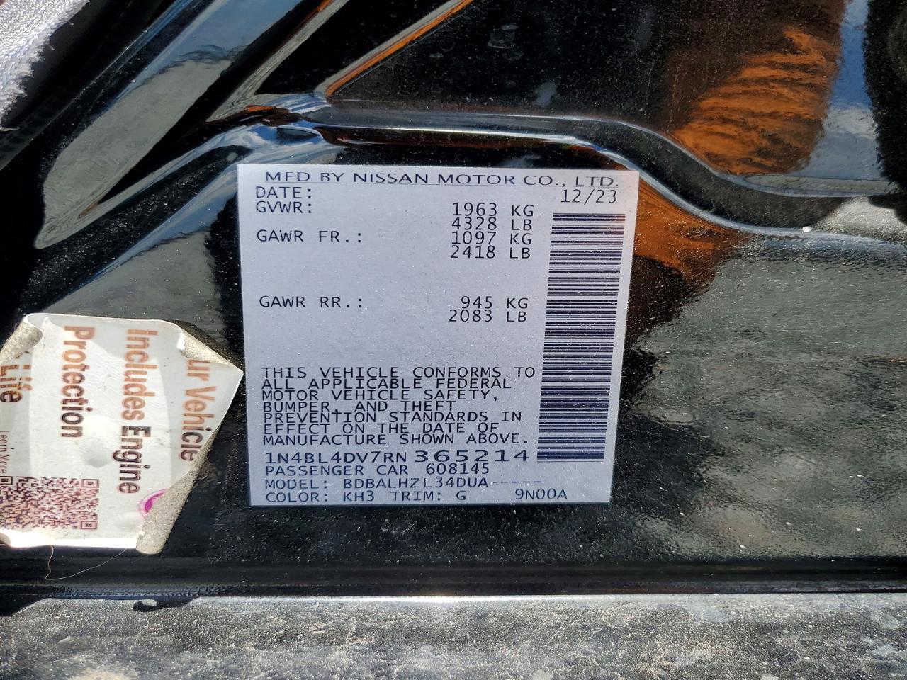 2024 Nissan Altima Sv Black vin: 1N4BL4DV7RN365214