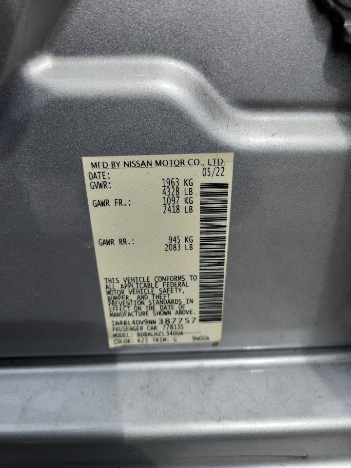 2022 Nissan Altima Sv Silver vin: 1N4BL4DV9NN387757