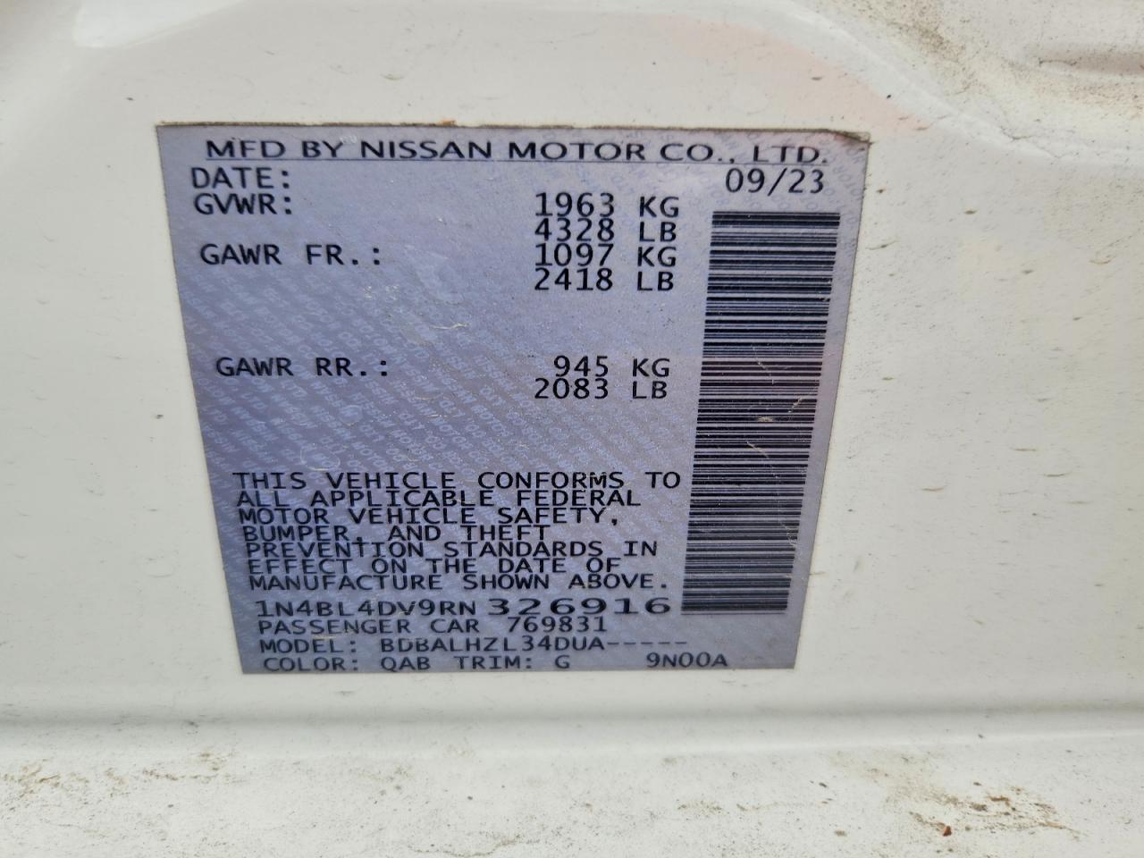 2024 Nissan Altima 2.5 Sv White vin: 1N4BL4DV9RN326916
