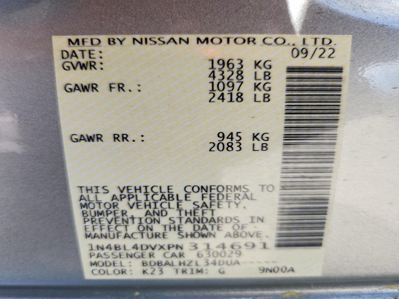 2023 Nissan Altima Sv Silver vin: 1N4BL4DVXPN314691