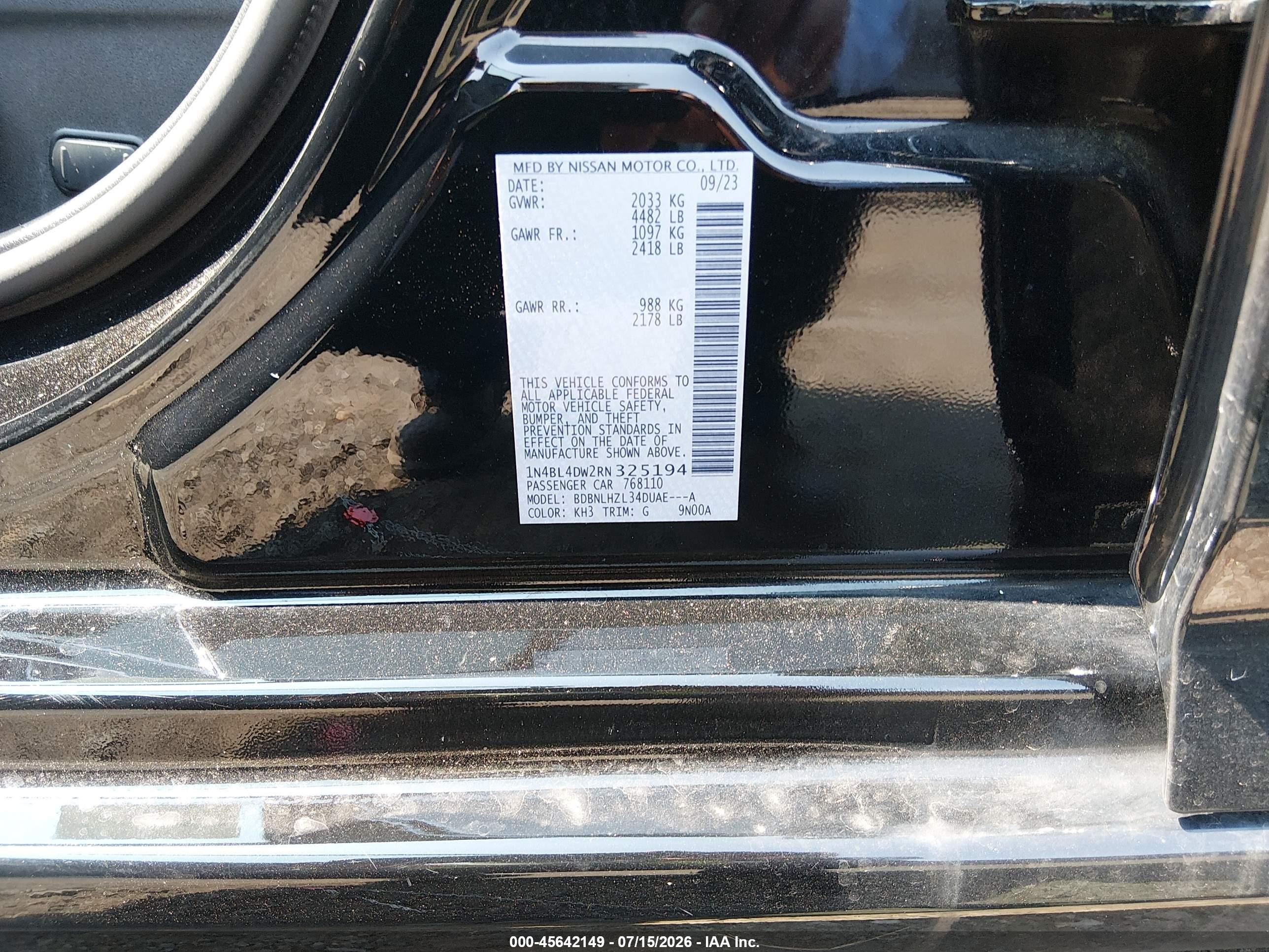2024 Nissan Altima Sv Intelligent Awd Black vin: 1N4BL4DW2RN325194