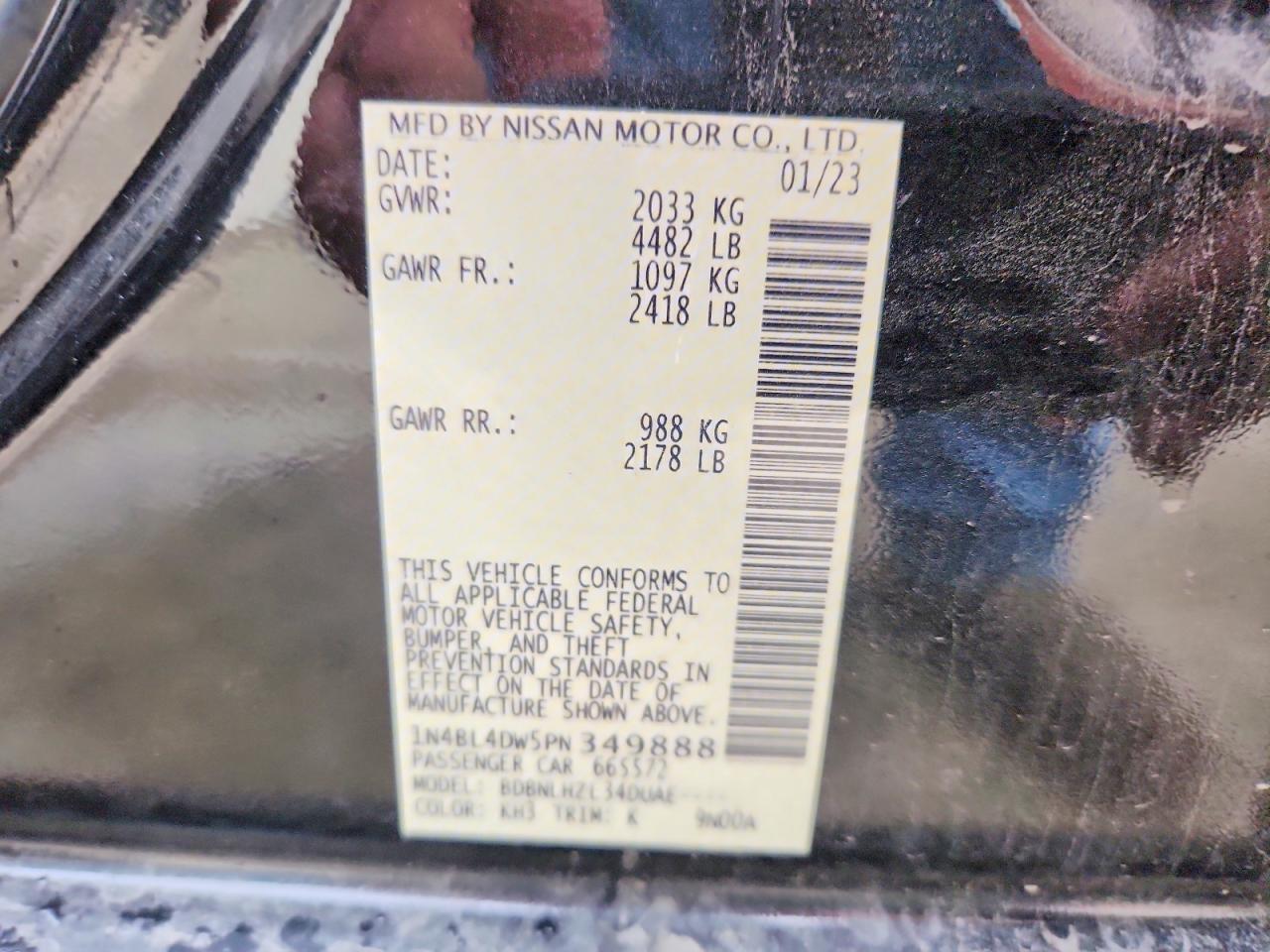 2023 Nissan Altima Sv Black vin: 1N4BL4DW5PN349888
