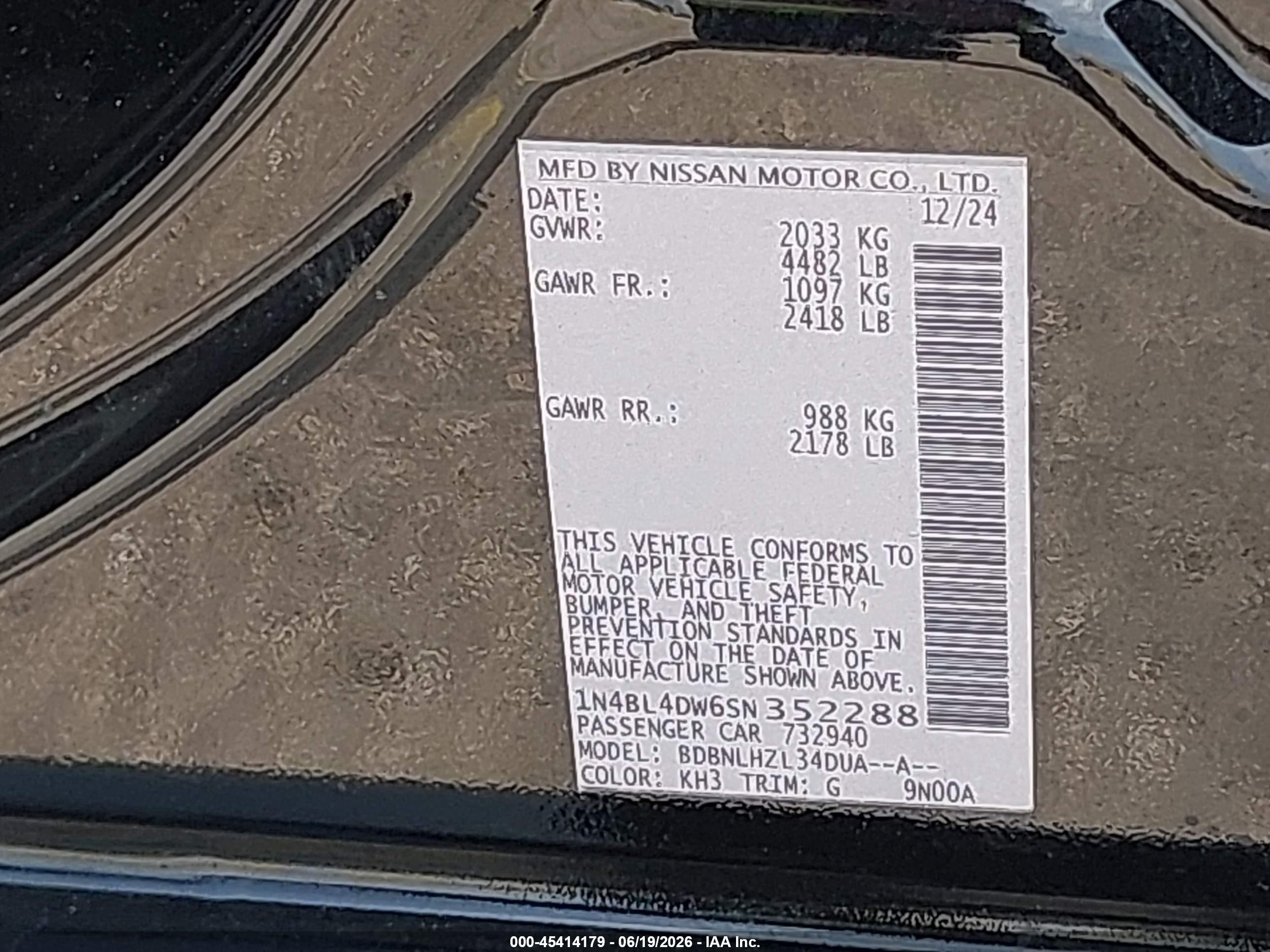 2025 Nissan Altima Sv Awd Черный vin: 1N4BL4DW6SN352288
