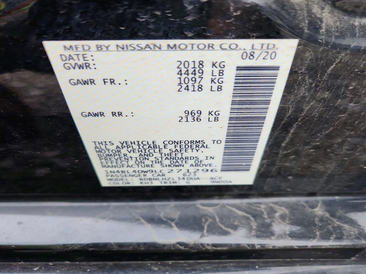 2020 Nissan Altima Sv Black vin: 1N4BL4DW9LC271296