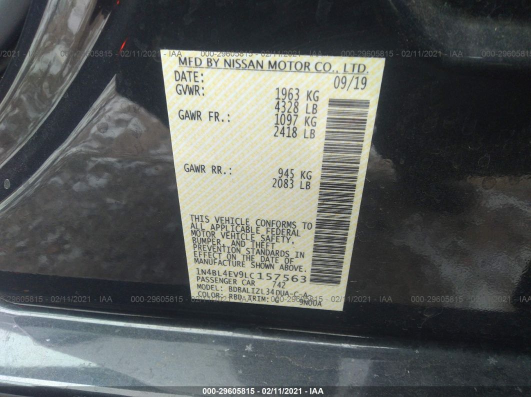 2020 Nissan Altima 2.5 Sl Gray vin: 1N4BL4EV9LC157563