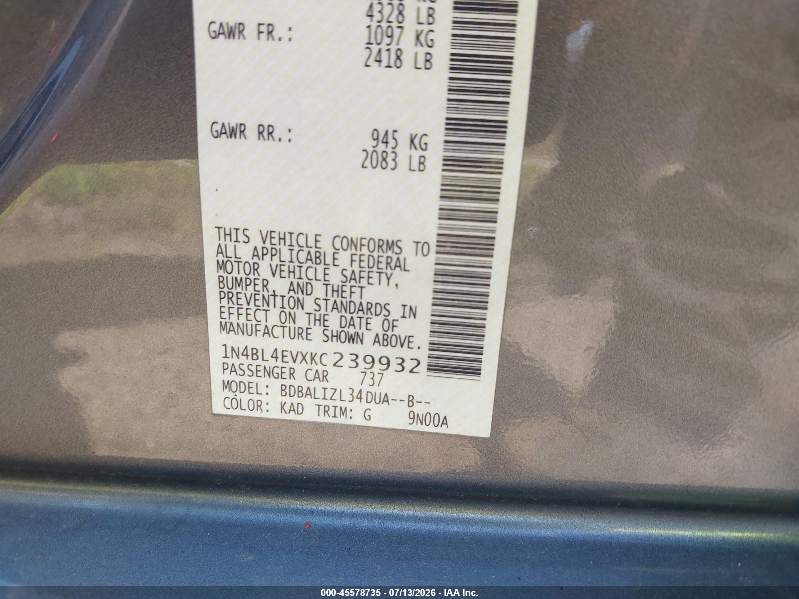 2019 Nissan Altima 2.5 Sl Silver vin: 1N4BL4EVXKC239932