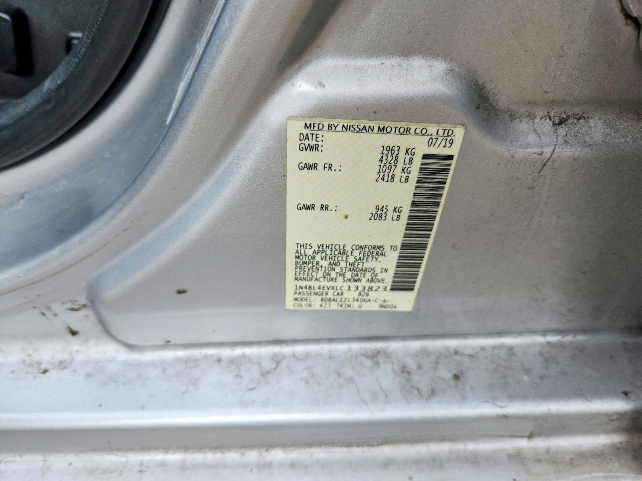 2020 Nissan Altima Sl Silver vin: 1N4BL4EVXLC133823