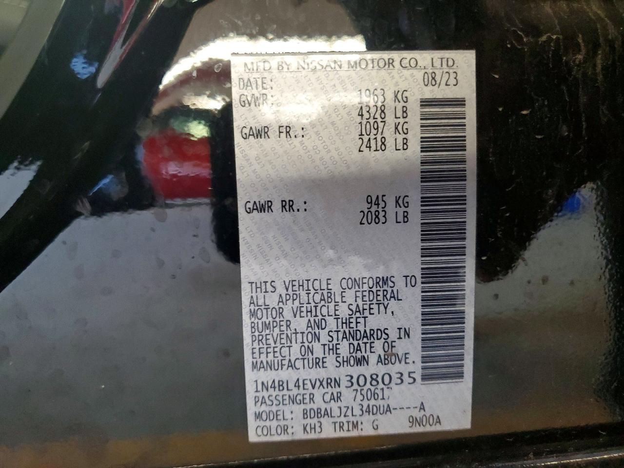 2024 Nissan Altima Sl Black vin: 1N4BL4EVXRN308035