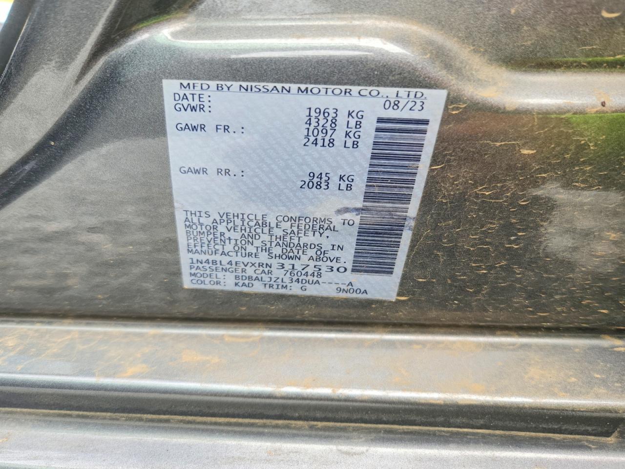 2024 Nissan Altima Sl Silver vin: 1N4BL4EVXRN317530