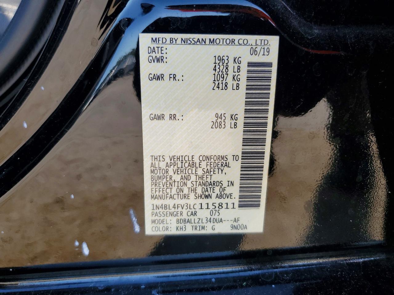 2020 Nissan Altima Platinum Black vin: 1N4BL4FV3LC115811