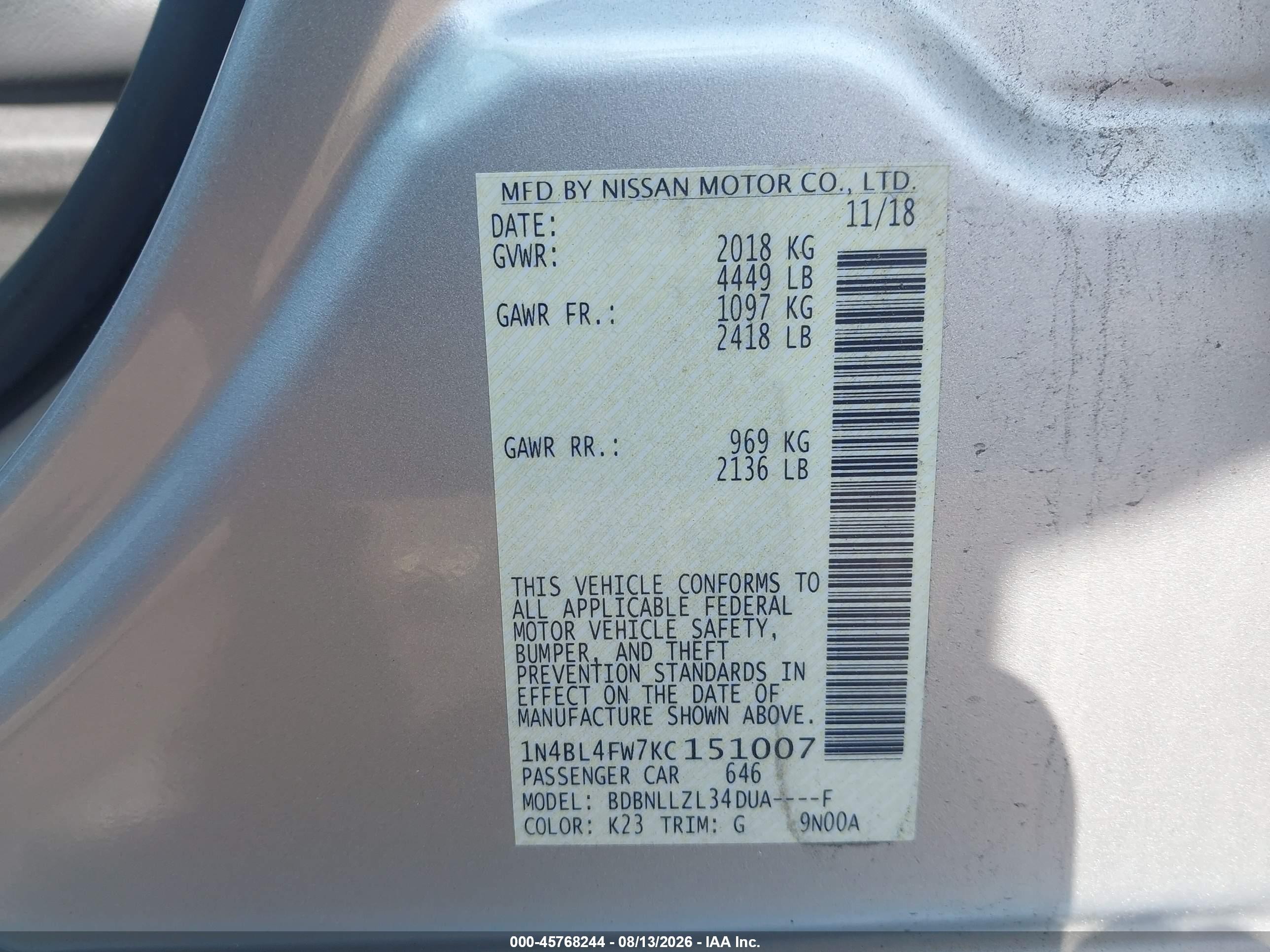 2019 Nissan Altima 2.5 Platinum Silver vin: 1N4BL4FW7KC151007