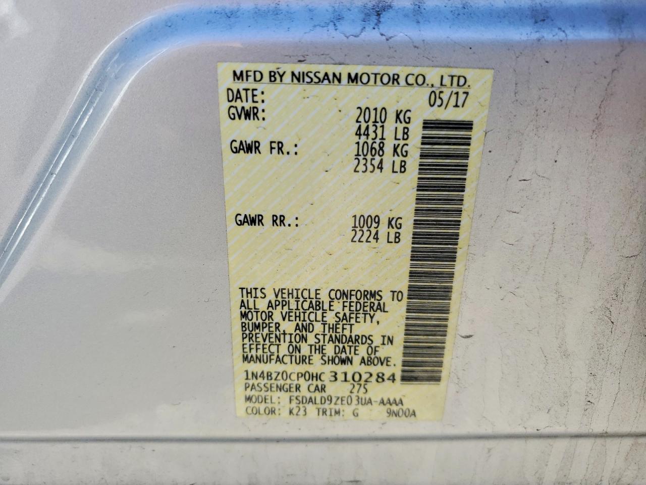 2017 Nissan Leaf Sv Silver vin: 1N4BZ0CP0HC310284