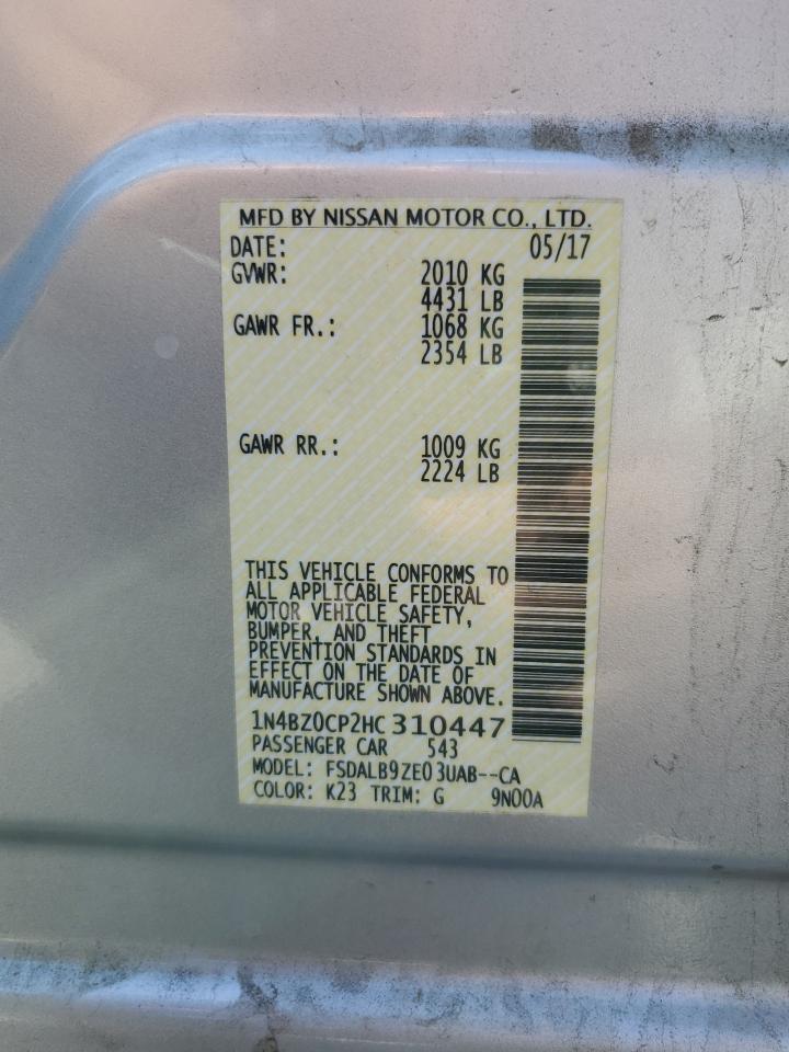 2017 Nissan Leaf S Silver vin: 1N4BZ0CP2HC310447