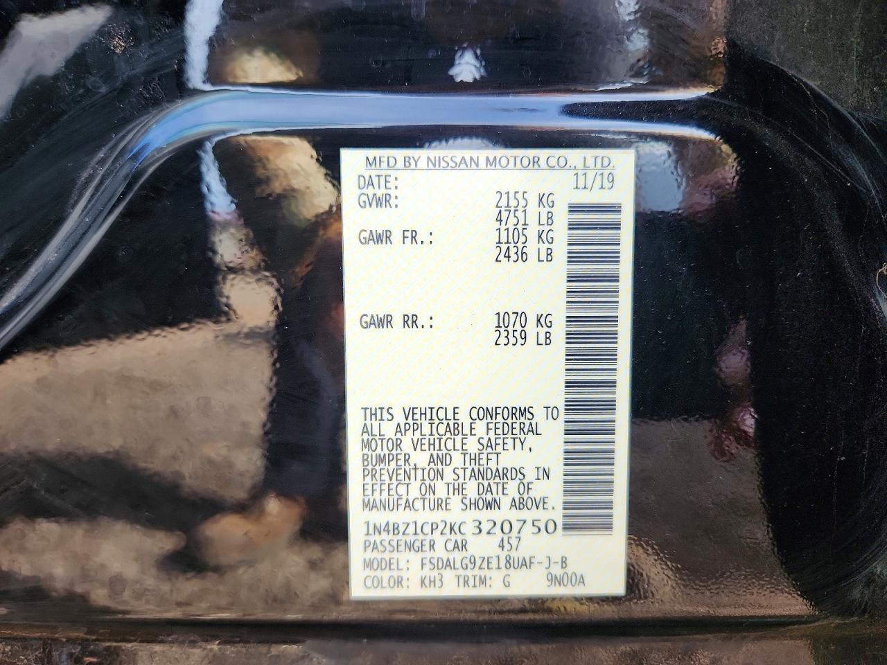 2019 Nissan Leaf Sl Plus Black vin: 1N4BZ1CP2KC320750