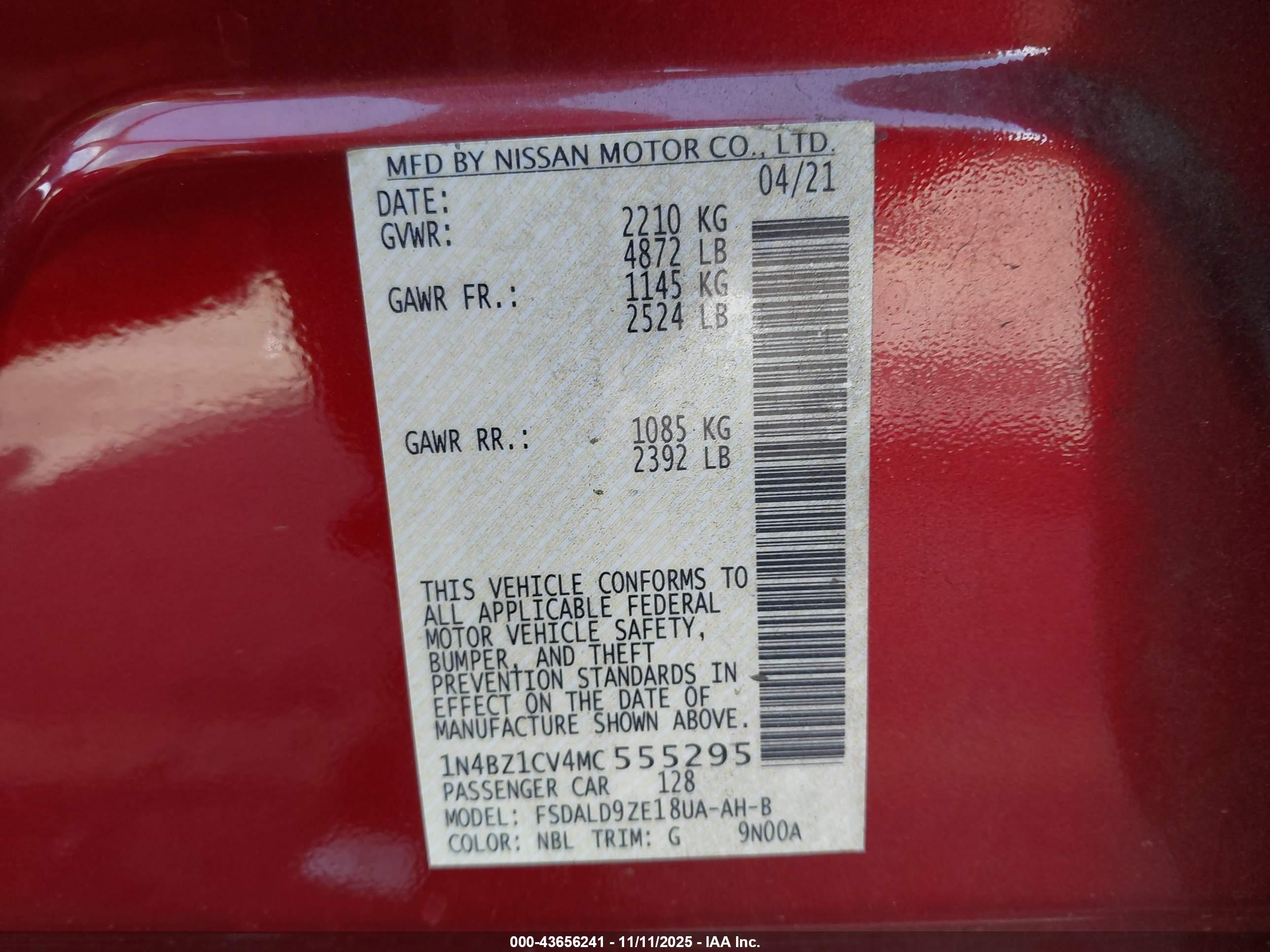 2021 Nissan Leaf Sv Plus 62 Kwh Red vin: 1N4BZ1CV4MC555295