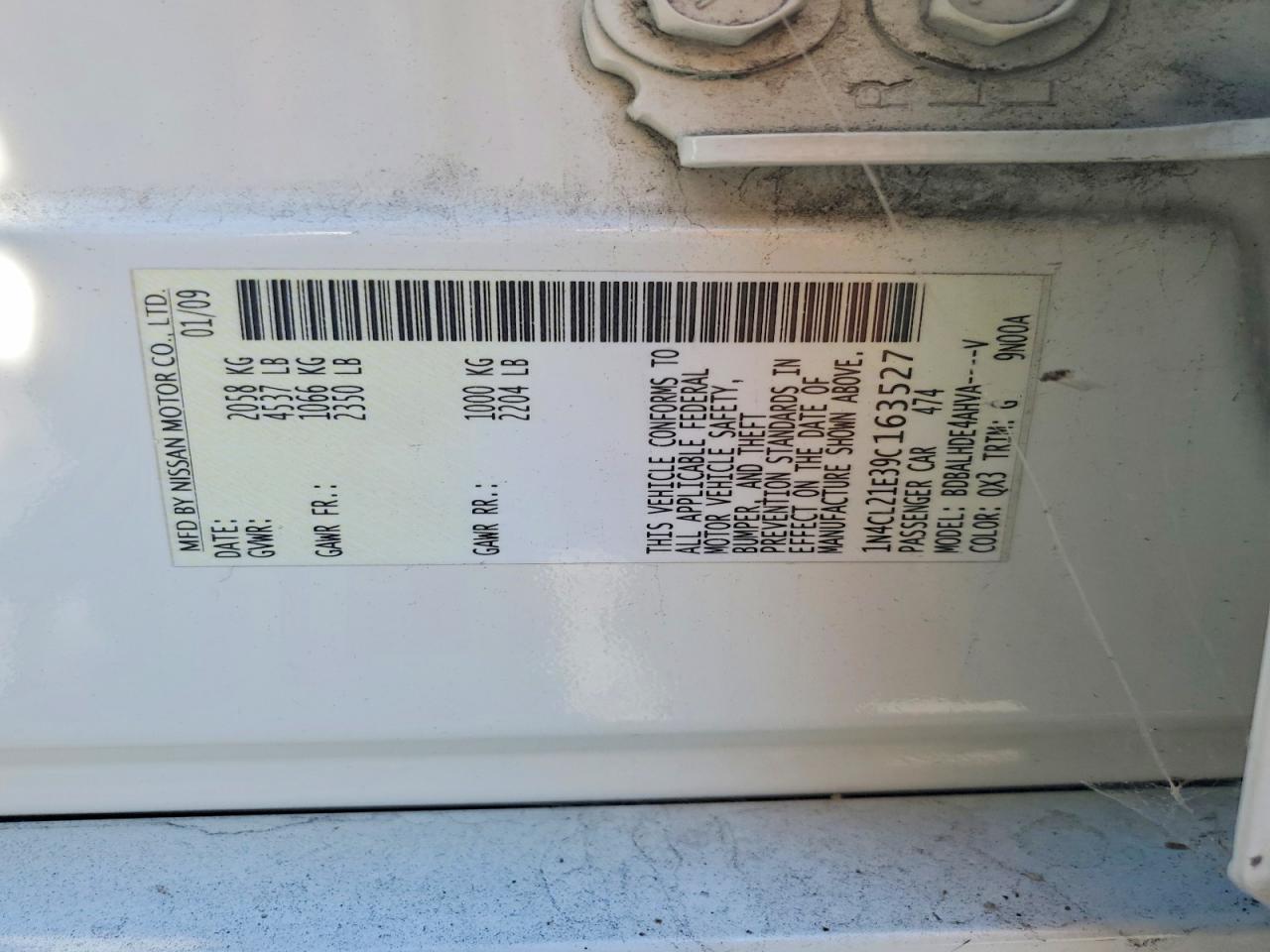 2009 Nissan Altima Hybrid White vin: 1N4CL21E39C163527