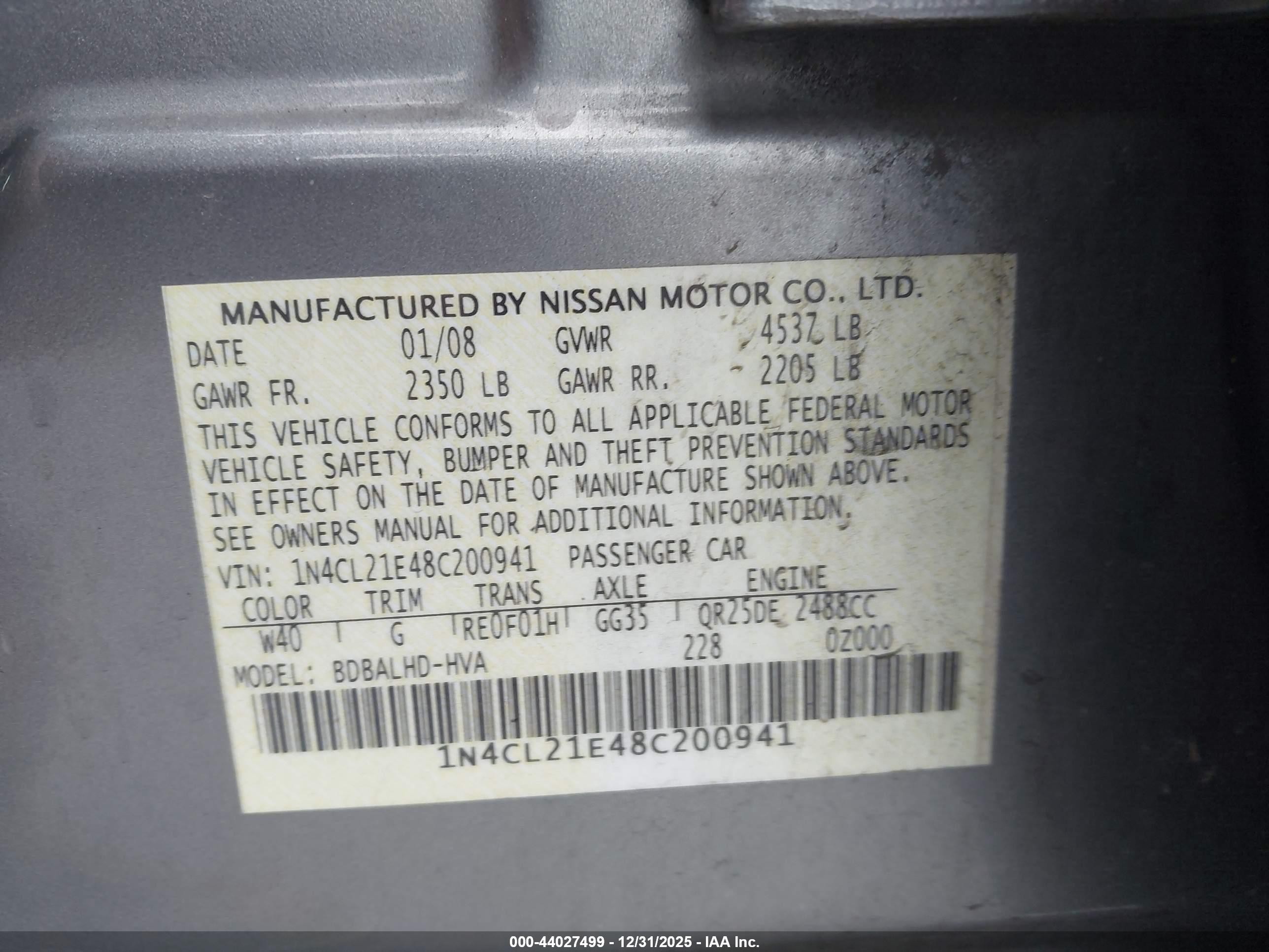 2008 Nissan Altima Hybrid   Silver vin: 1N4CL21E48C200941