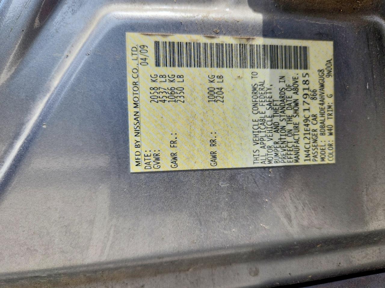 2009 Nissan Altima Hybrid Gray vin: 1N4CL21E49C179185