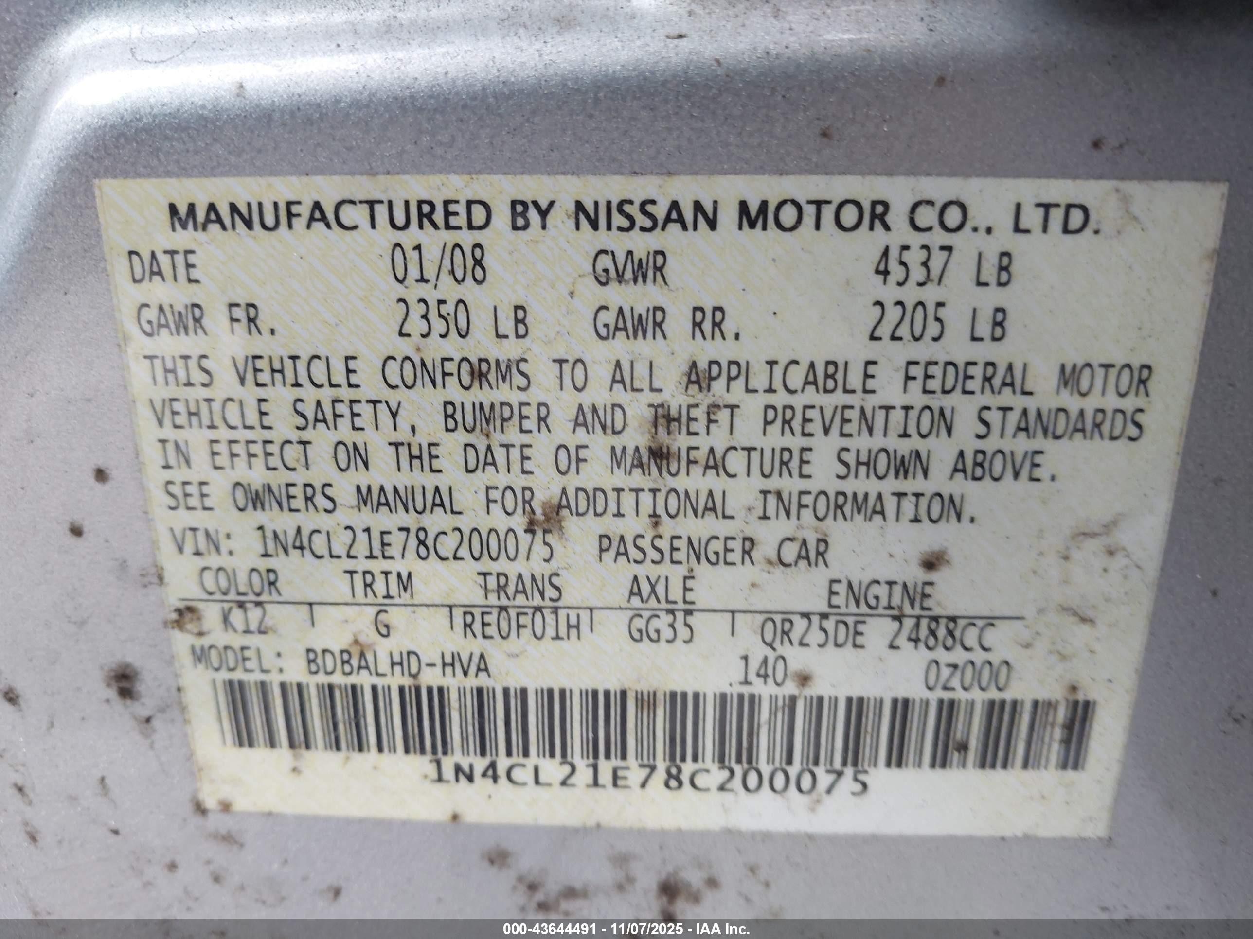 2008 Nissan Altima Hybrid   Silver vin: 1N4CL21E78C200075
