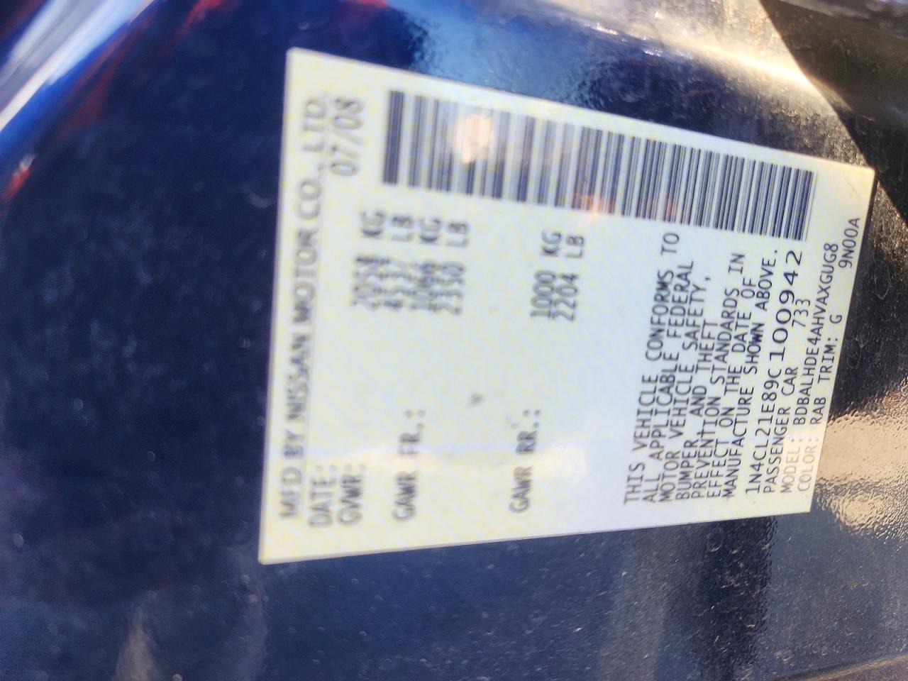 2009 Nissan Altima Hybrid Blue vin: 1N4CL21E89C100942