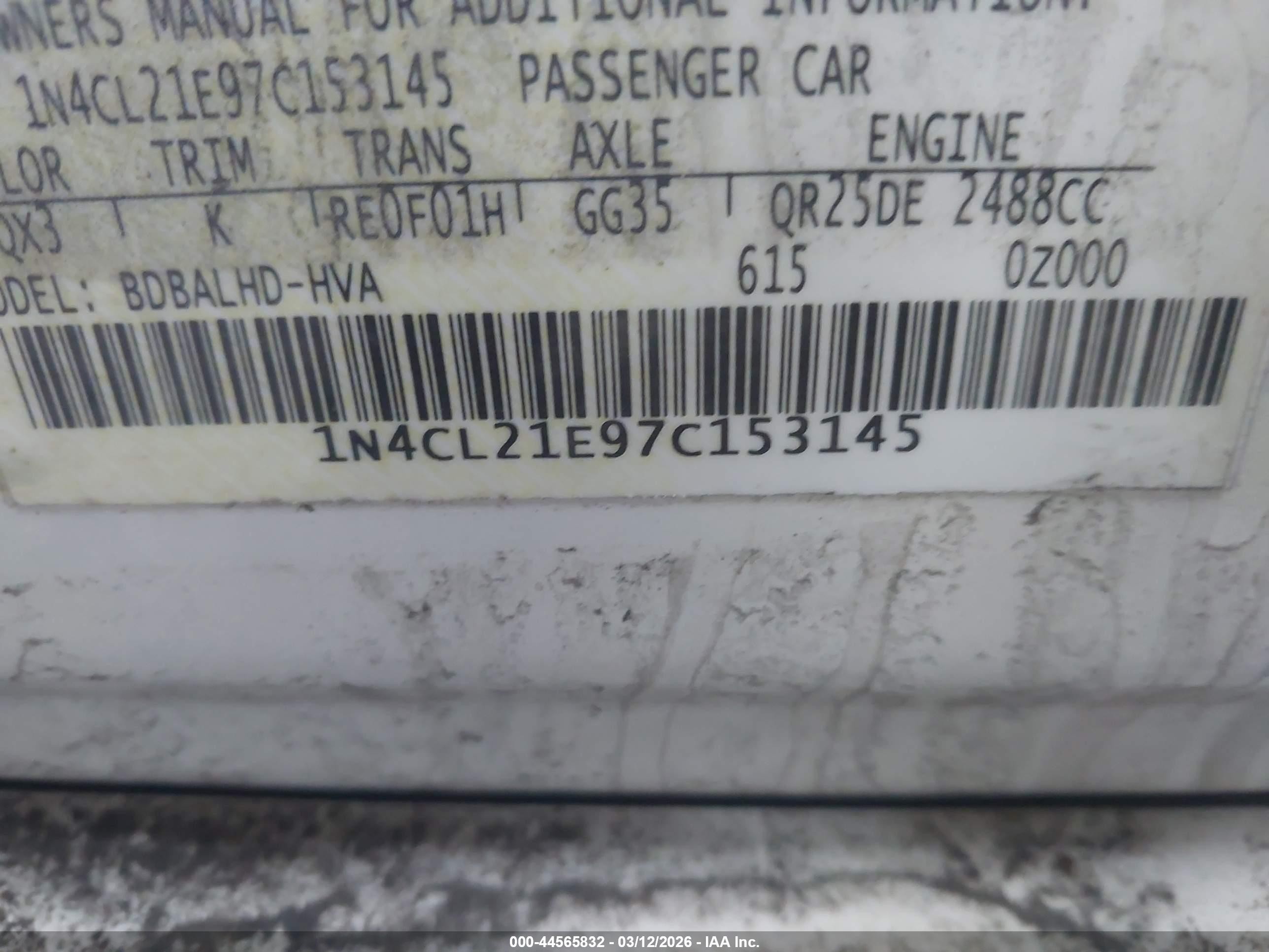 2007 Nissan Altima Hybrid   White vin: 1N4CL21E97C153145