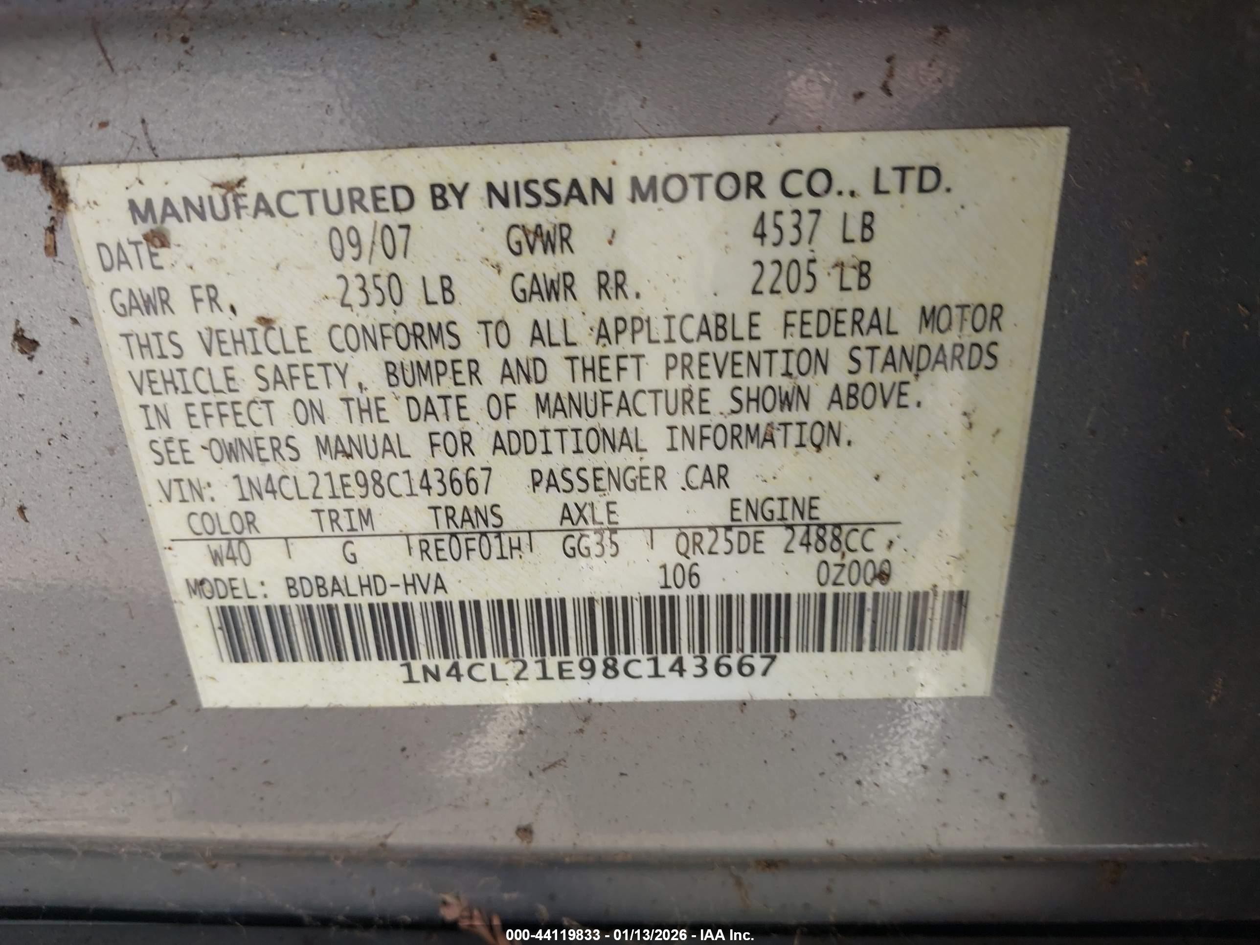 2008 Nissan Altima Hybrid   Silver vin: 1N4CL21E98C143667