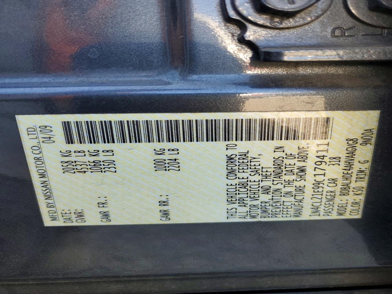 2009 Nissan Altima Hybrid Gray vin: 1N4CL21E99C179411