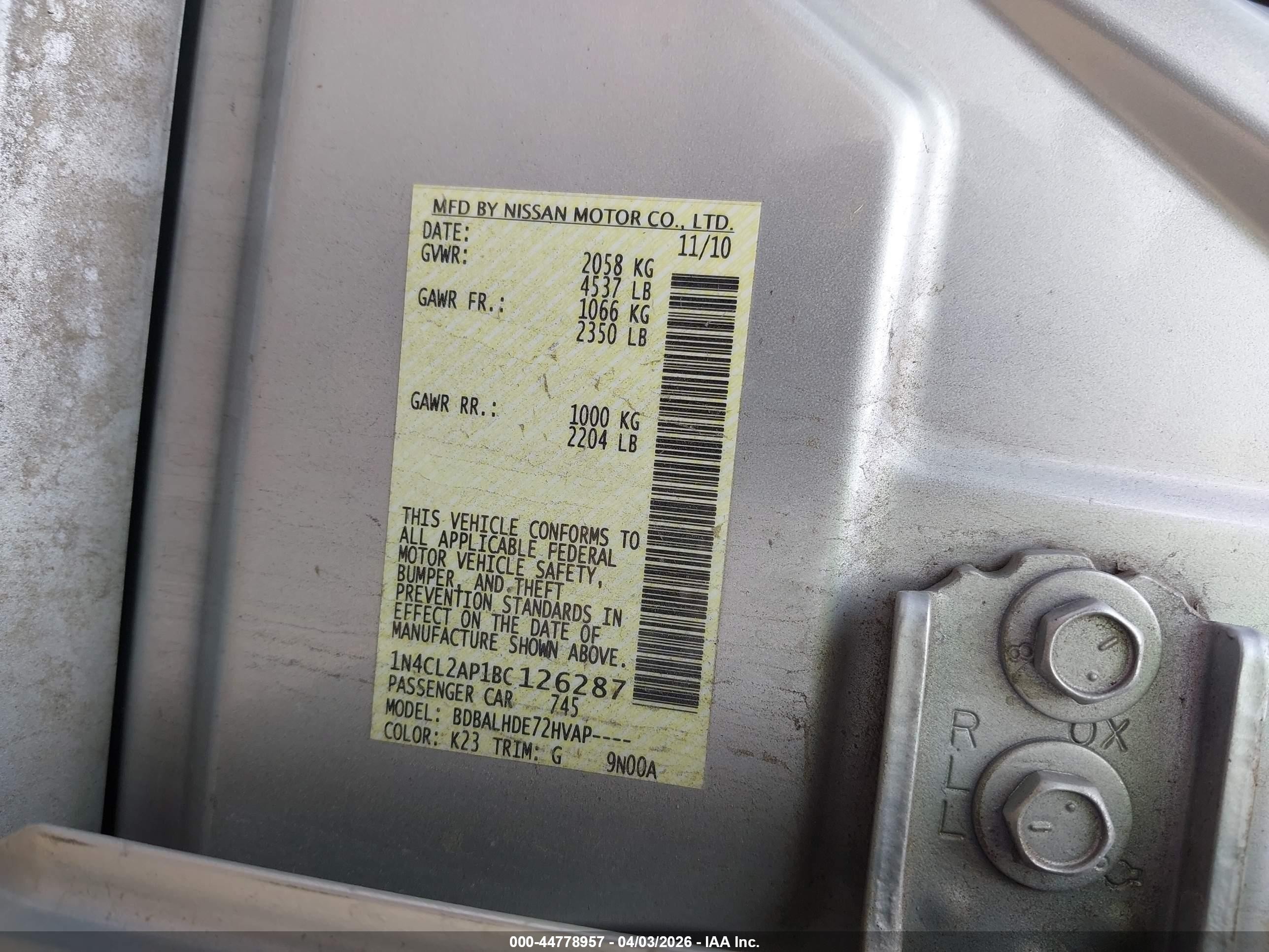 2011 Nissan Altima Hybrid   Silver vin: 1N4CL2AP1BC126287
