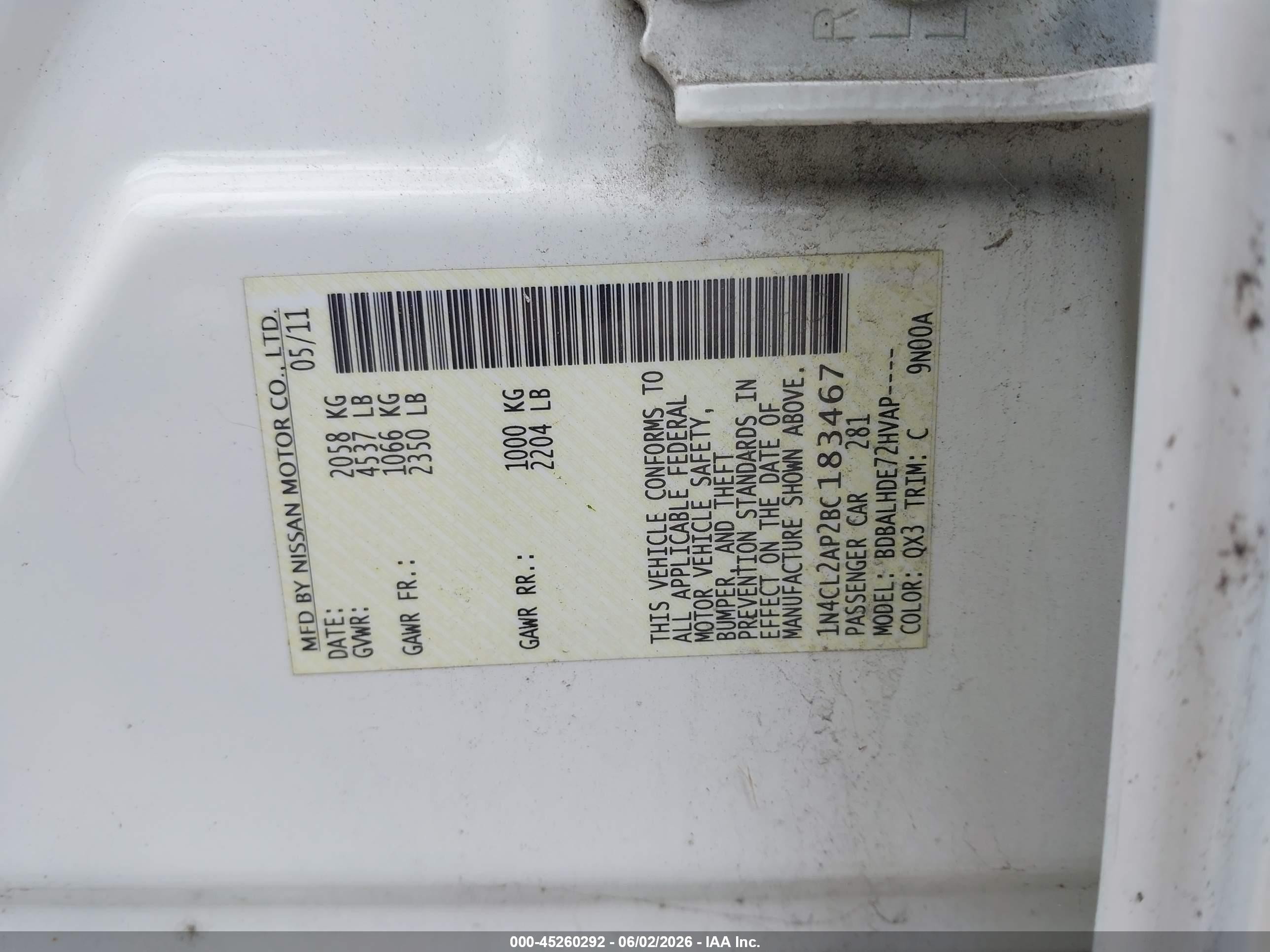 2011 Nissan Altima Hybrid White vin: 1N4CL2AP2BC183467