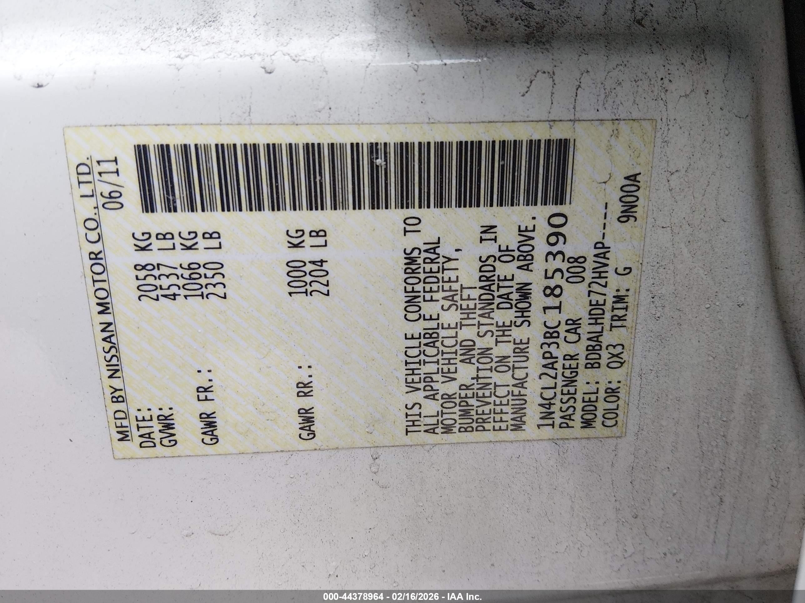 2011 Nissan Altima Hybrid   White vin: 1N4CL2AP3BC185390
