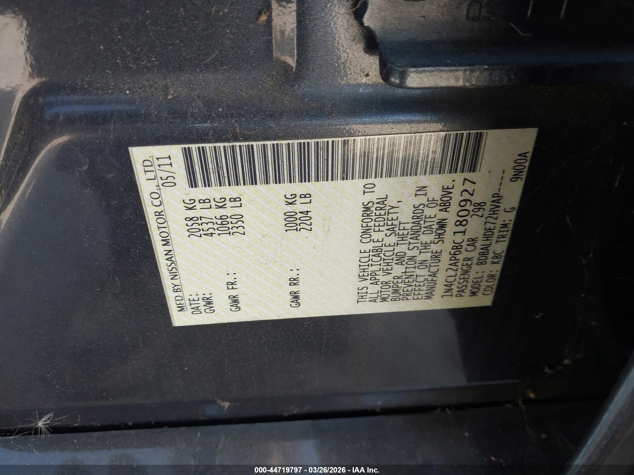 2011 Nissan Altima Hybrid   Gray vin: 1N4CL2AP6BC180927