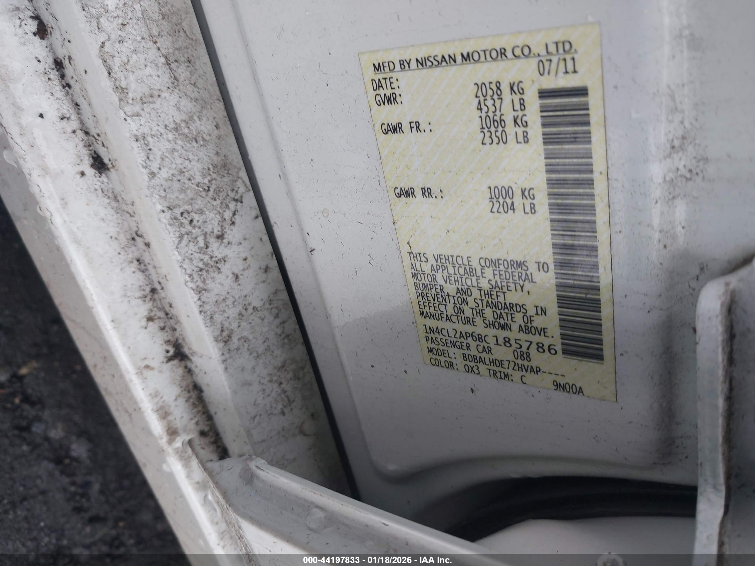 2011 Nissan Altima Hybrid   White vin: 1N4CL2AP6BC185786