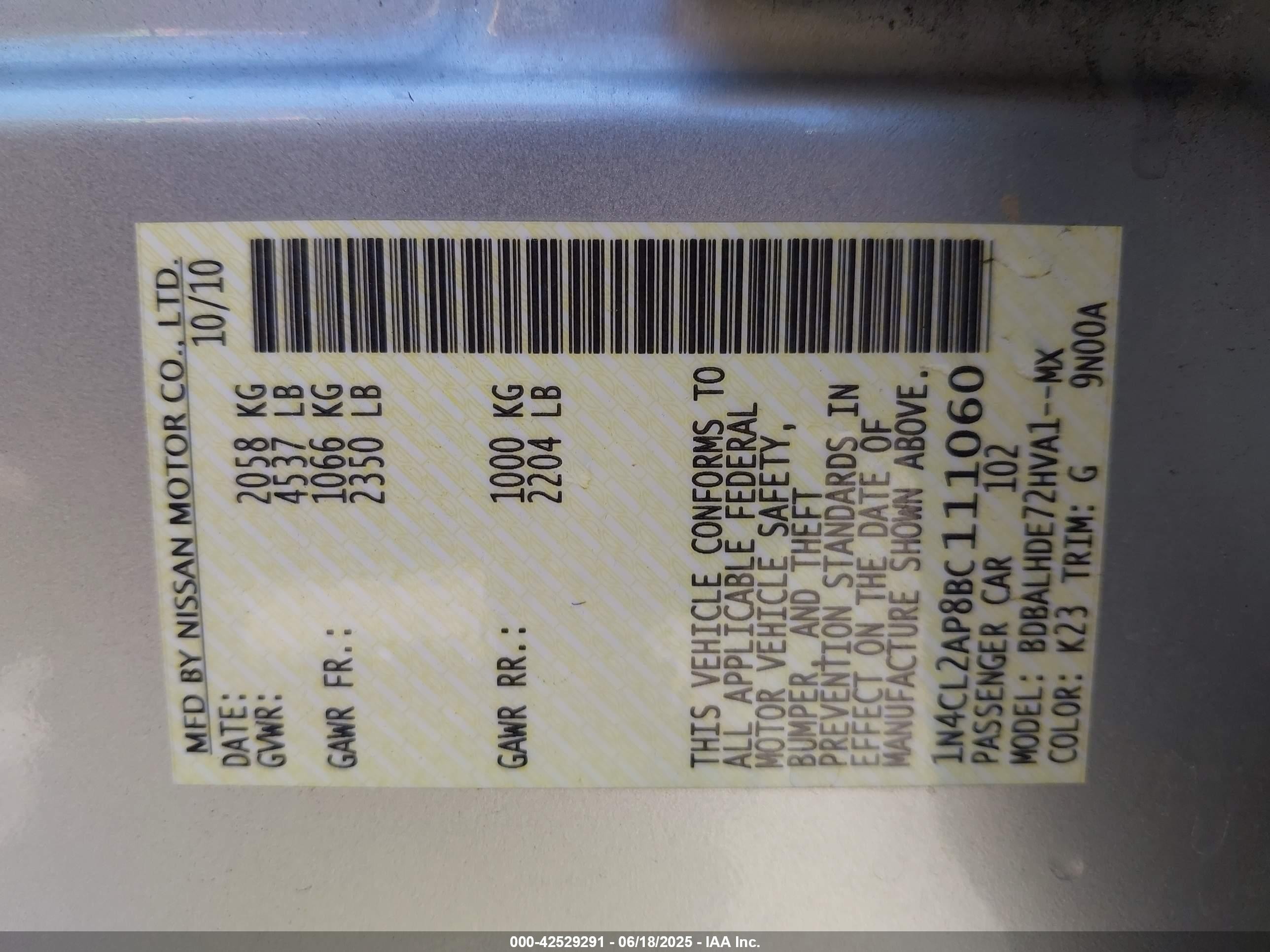 2011 Nissan Altima Hybrid   Silver vin: 1N4CL2AP8BC111060