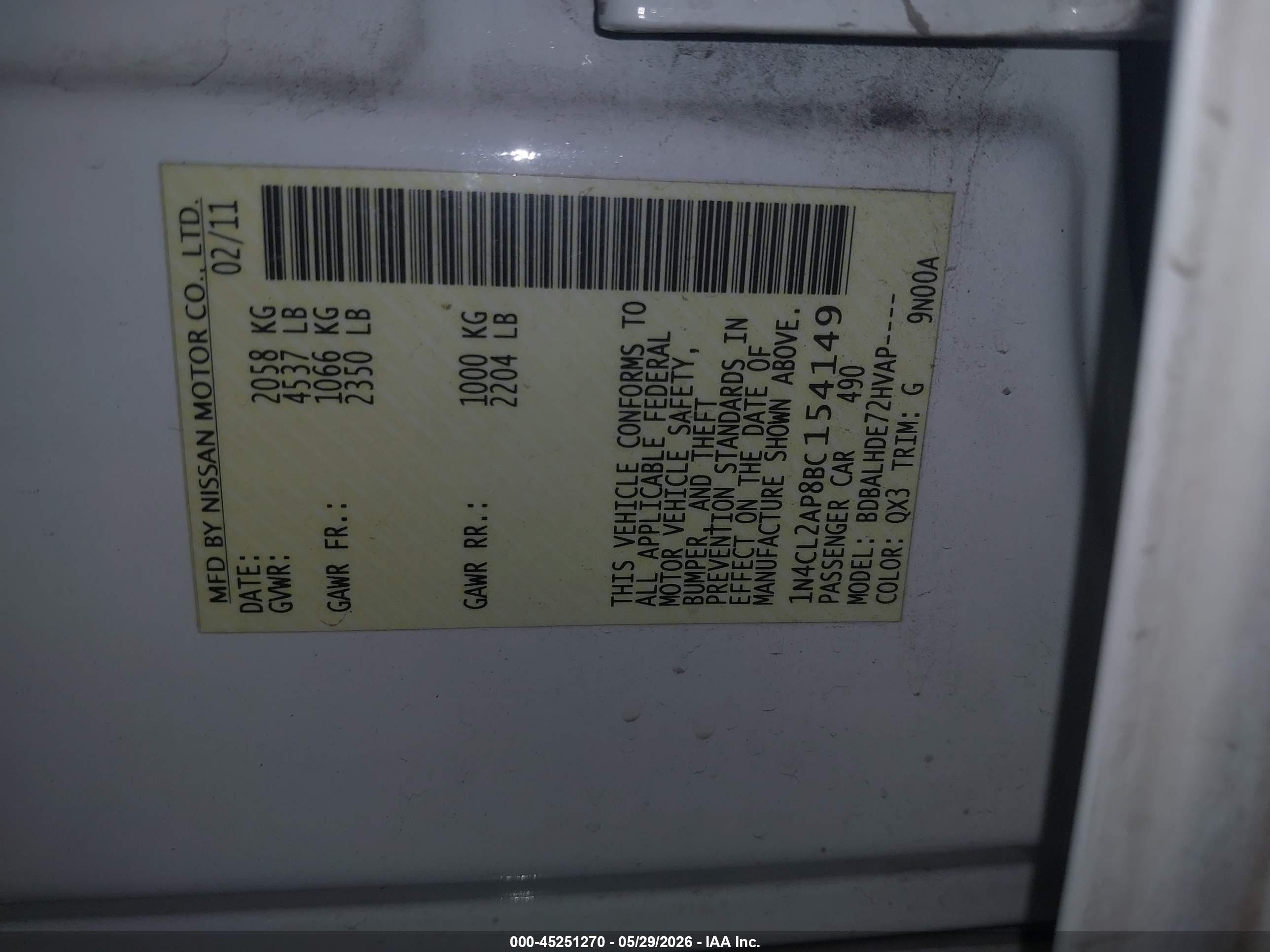 2011 Nissan Altima Hybrid   Белый vin: 1N4CL2AP8BC154149