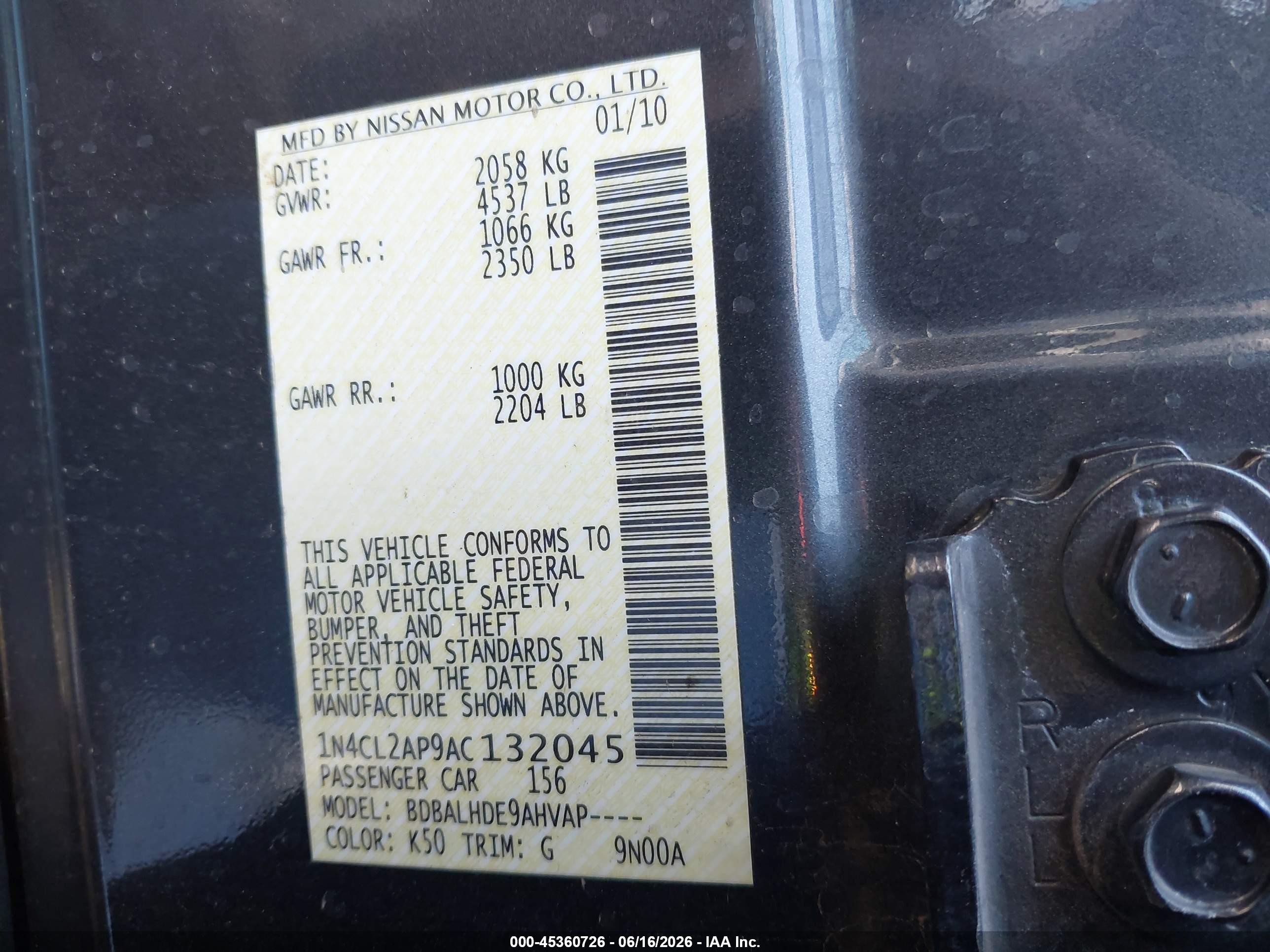 2010 Nissan Altima Hybrid   Maroon vin: 1N4CL2AP9AC132045