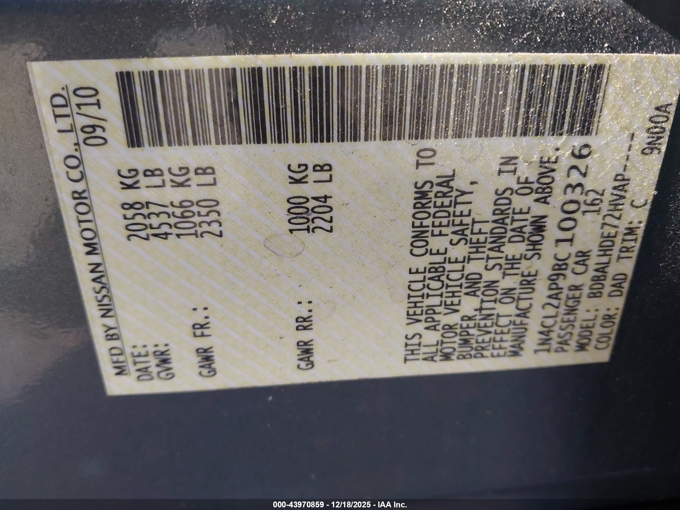2011 Nissan Altima Hybrid   Gray vin: 1N4CL2AP9BC100326