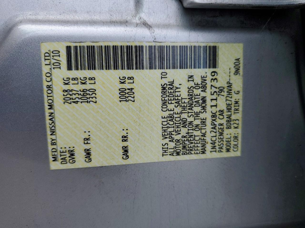 2011 Nissan Altima Hybrid Silver vin: 1N4CL2APXBC115739