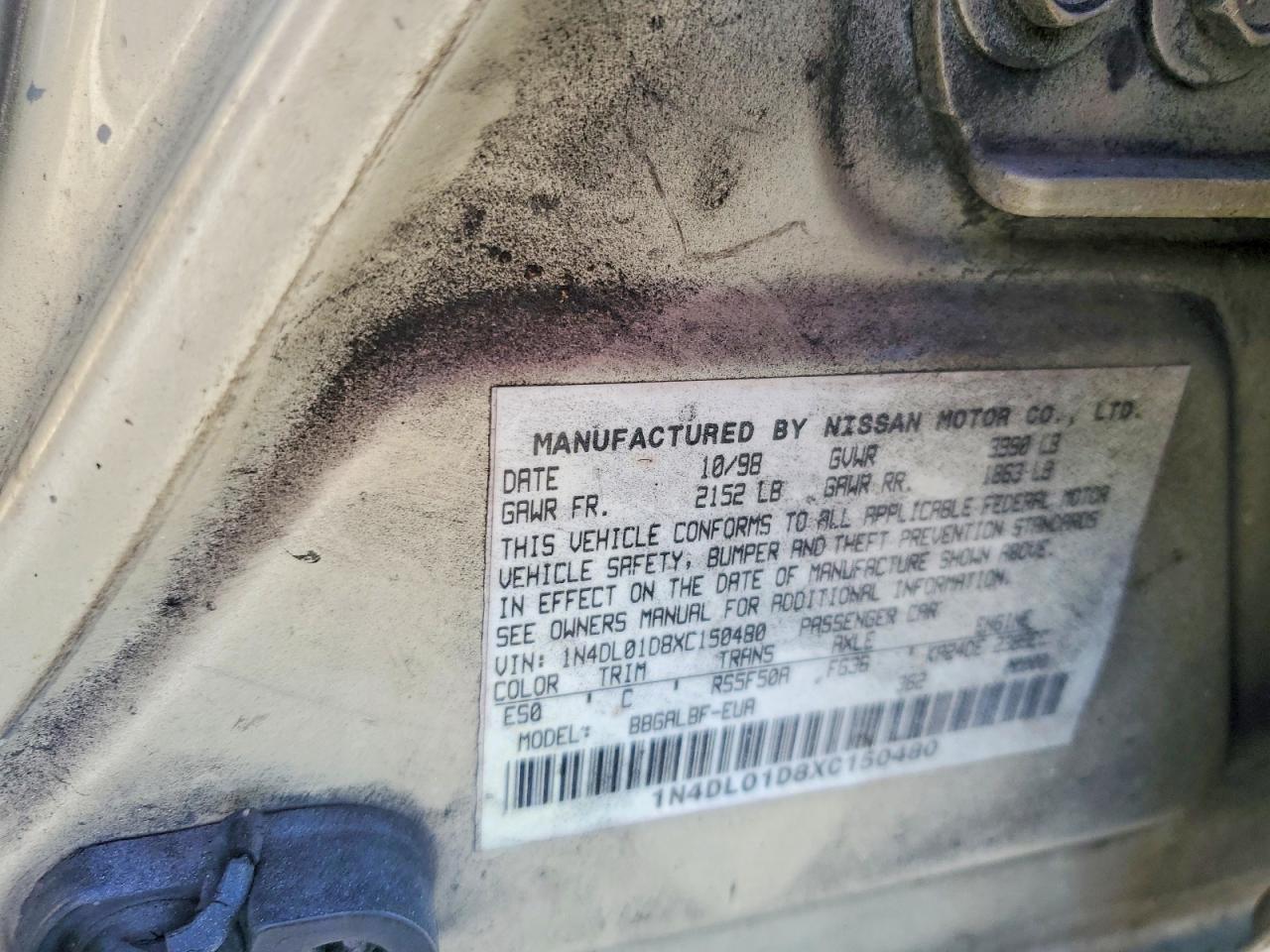 1999 Nissan Altima Xe Gold vin: 1N4DL01D8XC150480