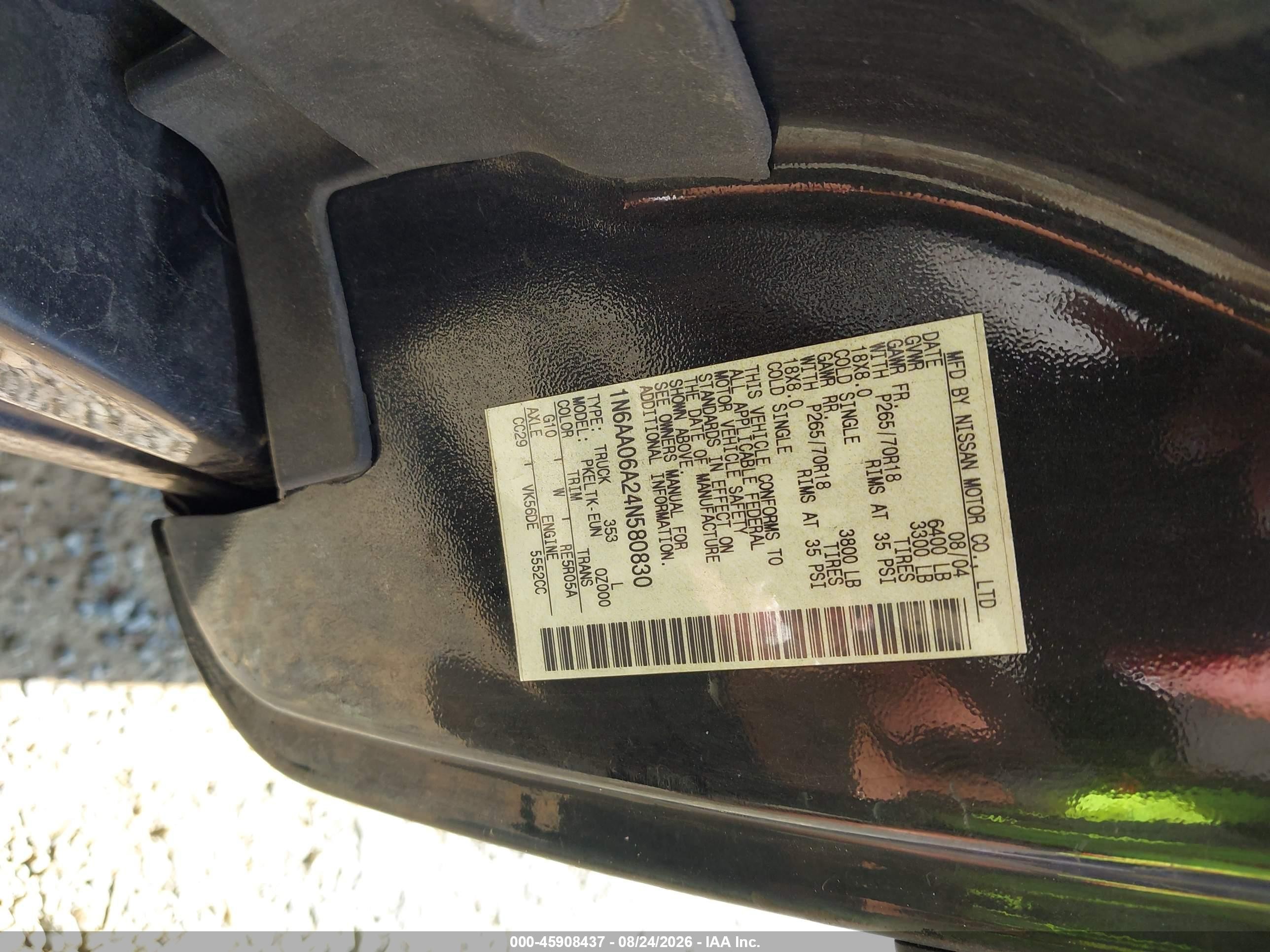 2004 Nissan Titan Se Черный vin: 1N6AA06A24N580830